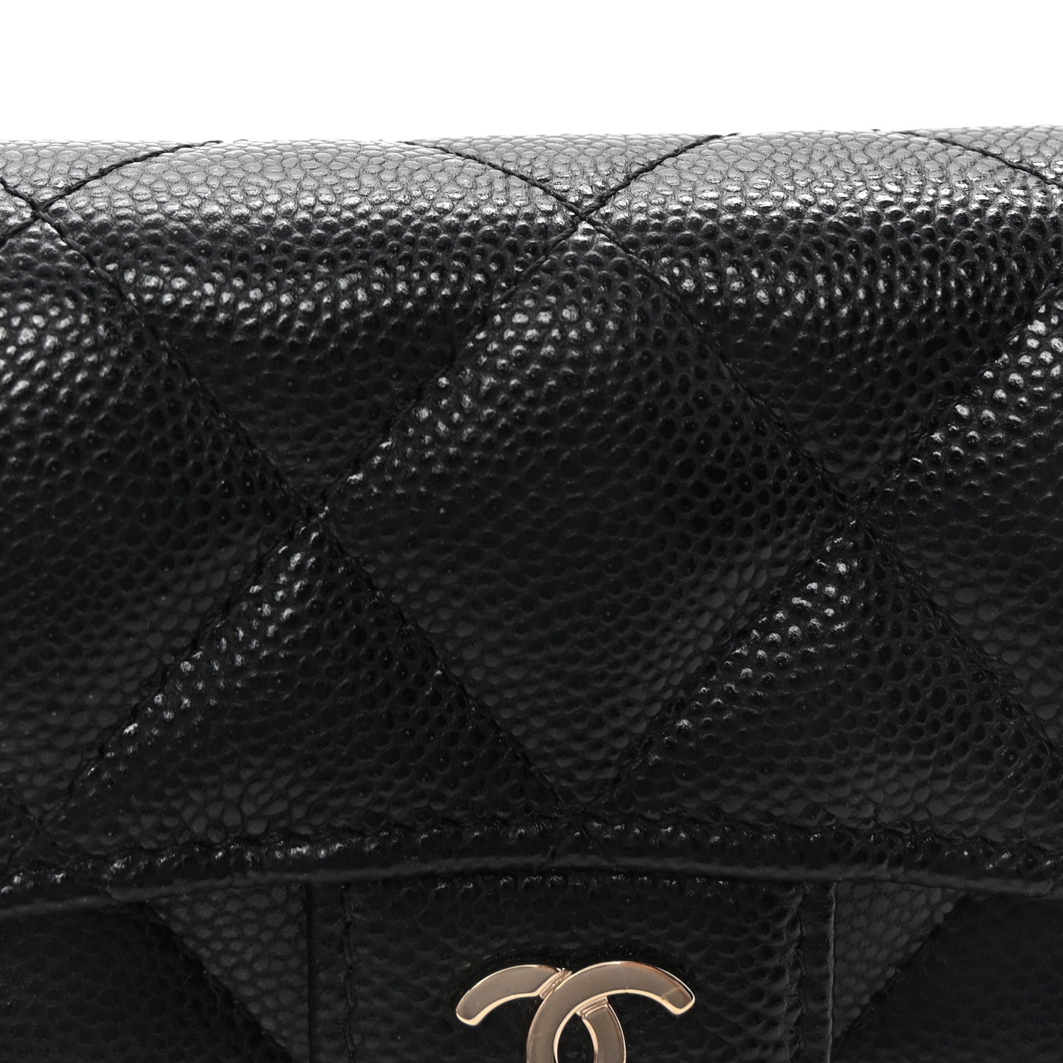 Caviar Quilted Flap Card Holder On Chain Black
