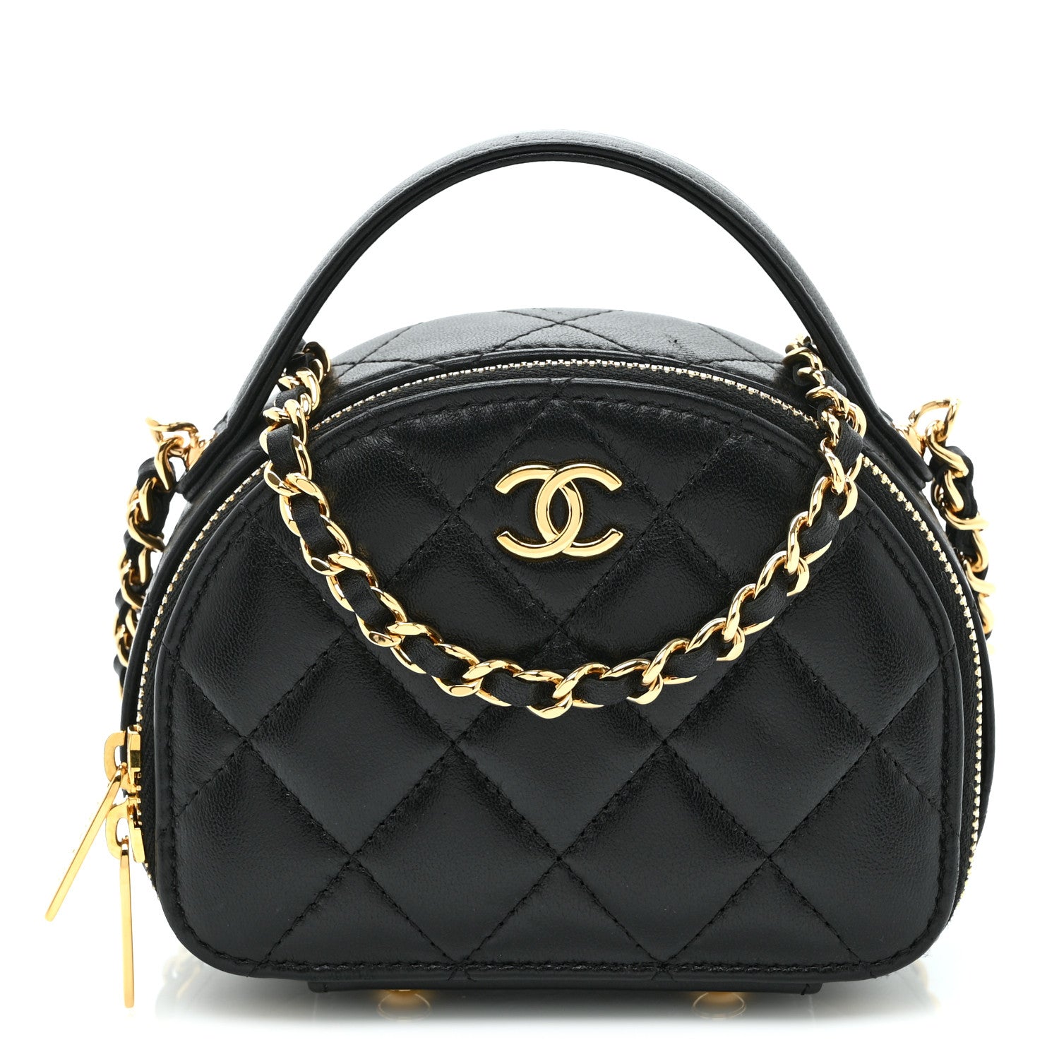 Lambskin Quilted Mini Chic Riviera Top Handle Vanity Case Black