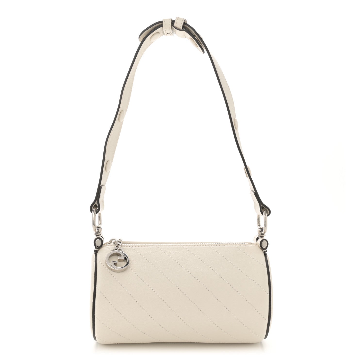Sakai Be Green Calfskin Diagonal Stitched Mini Blondie Barrel Shoulder Bag Mystic White