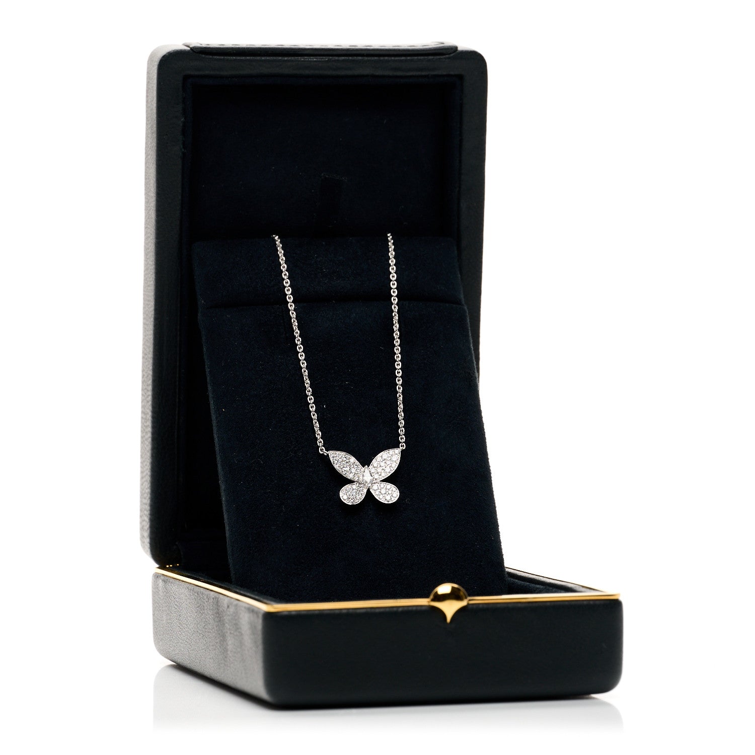 18K White Gold Diamond Butterfly Pendant Pave Necklace