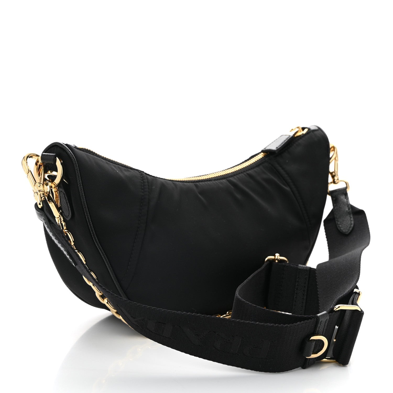 Re-Nylon Saffiano Demi-lune Shoulder Bag Black