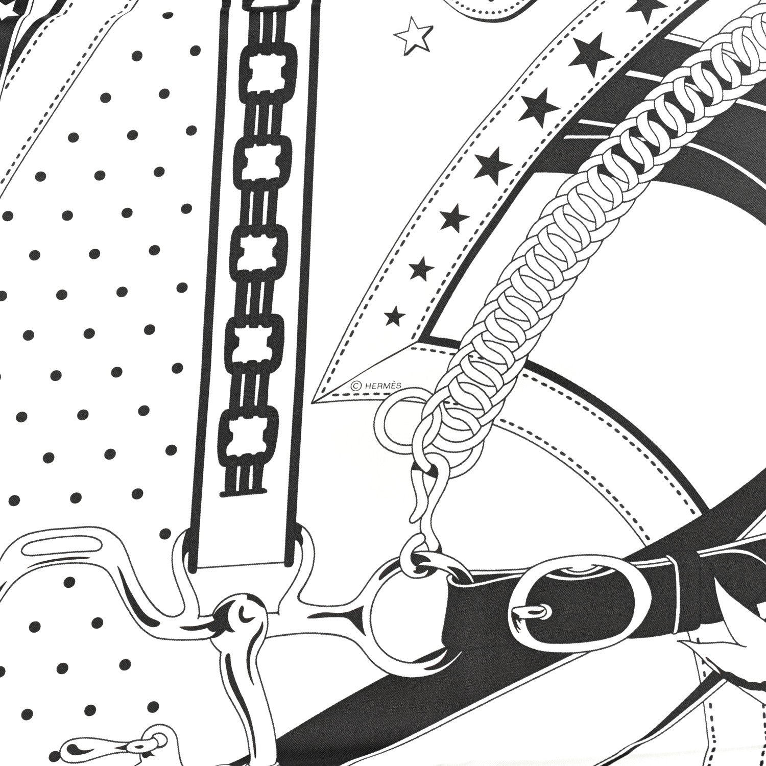 Silk La Promenade du Matin Bandana Double Face Scarf 140 White Black Cuir