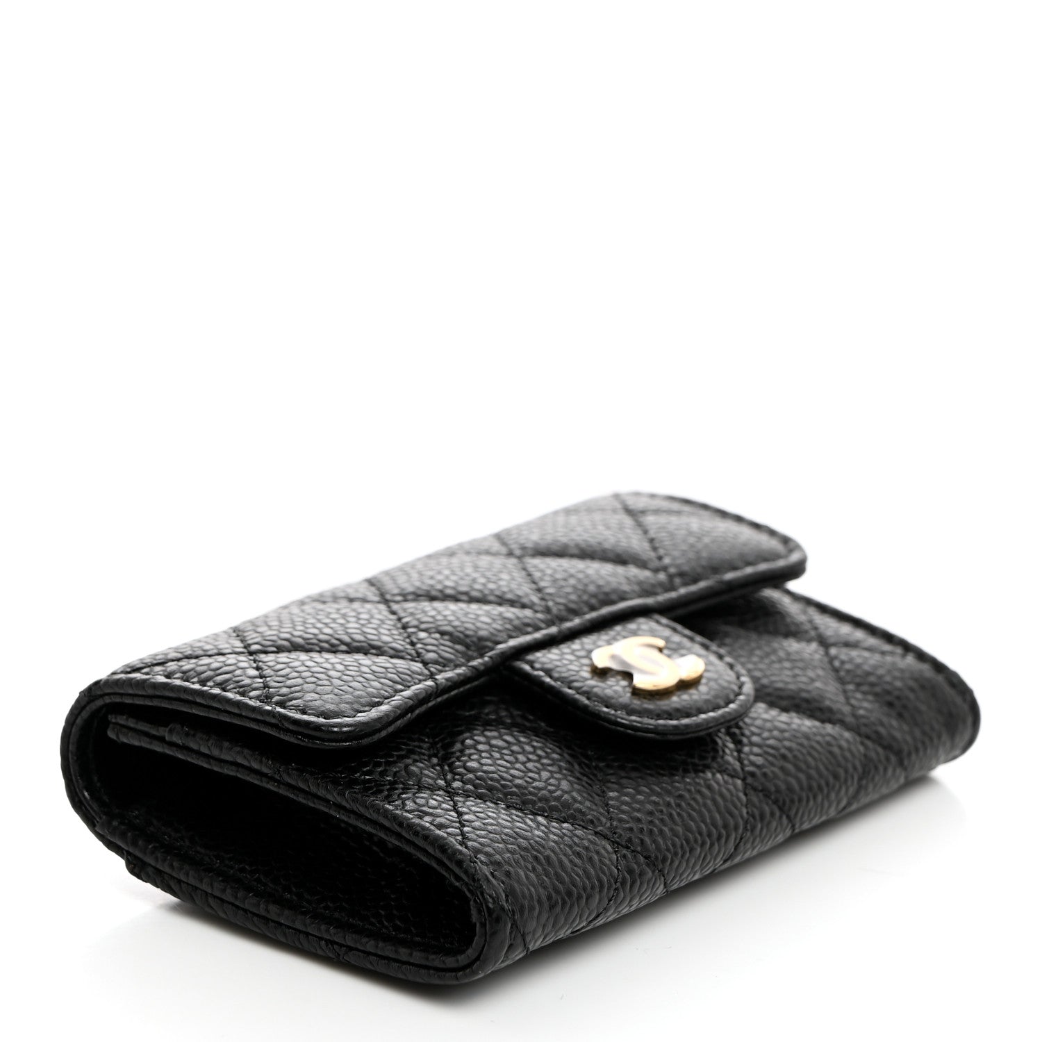 Caviar Quilted Flap Card Holder Wallet Black