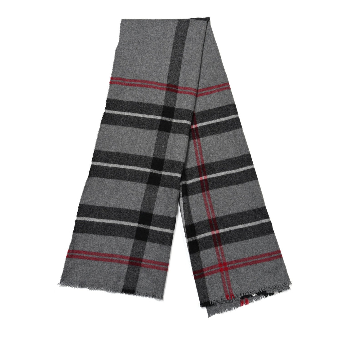 Lambswool House Check Fringe Scarf Grey