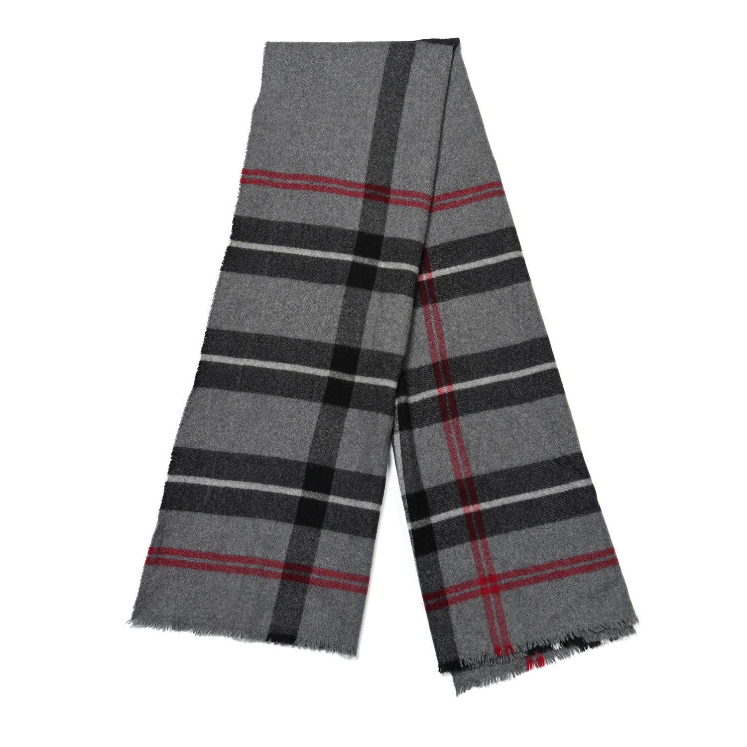 Lambswool House Check Fringe Scarf Grey