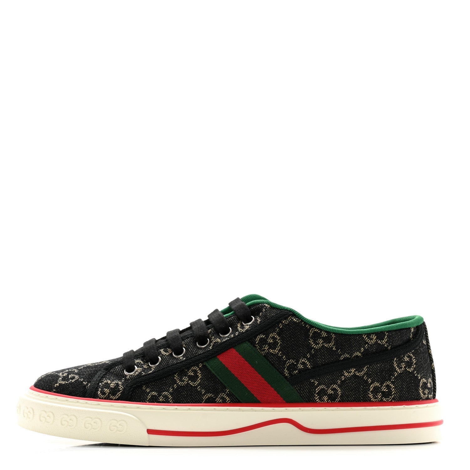 New Denim GG Monogram Web Mens 1977 Tennis Sneakers 8 Black Ivory