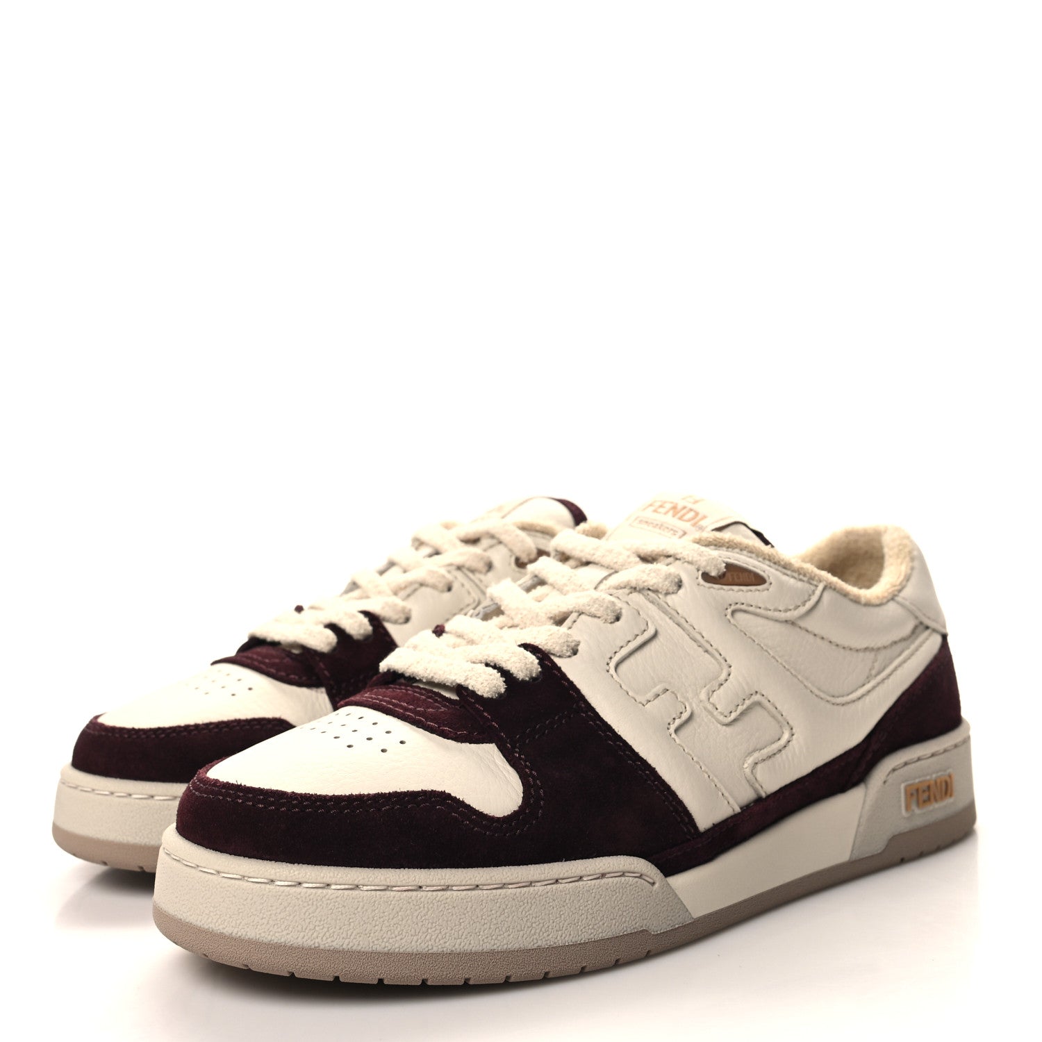 Grained Calfskin Mens Fendi Match Low Top Sneakers 7 White Burgundy Amber