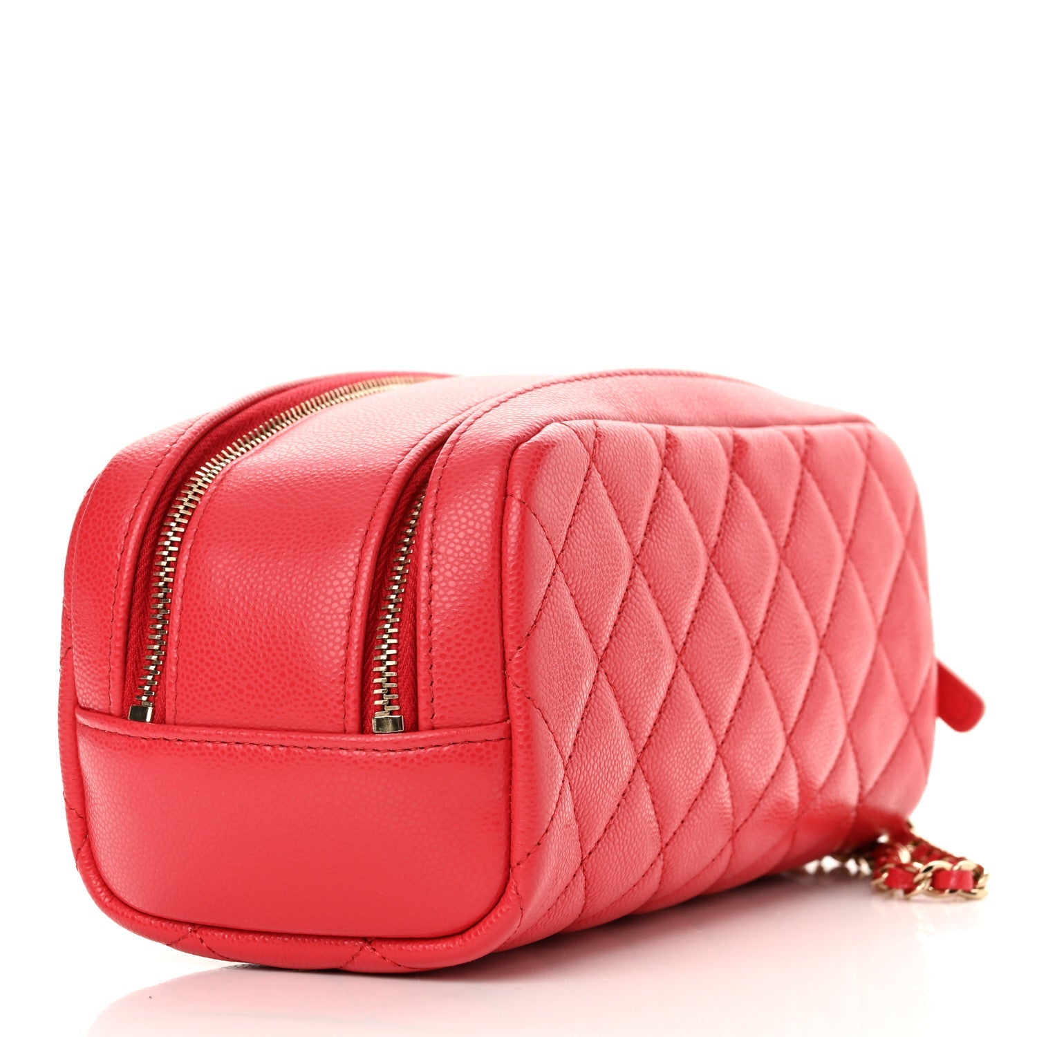 Caviar Quilted Toiletry Case With Chain Dark Pink