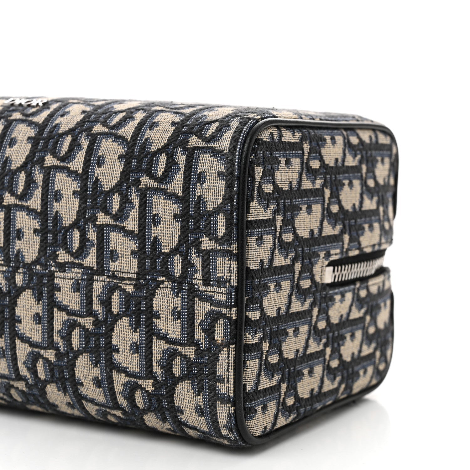 Oblique Jacquard Grained Calfskin Lingot Toiletry Case Blue Black