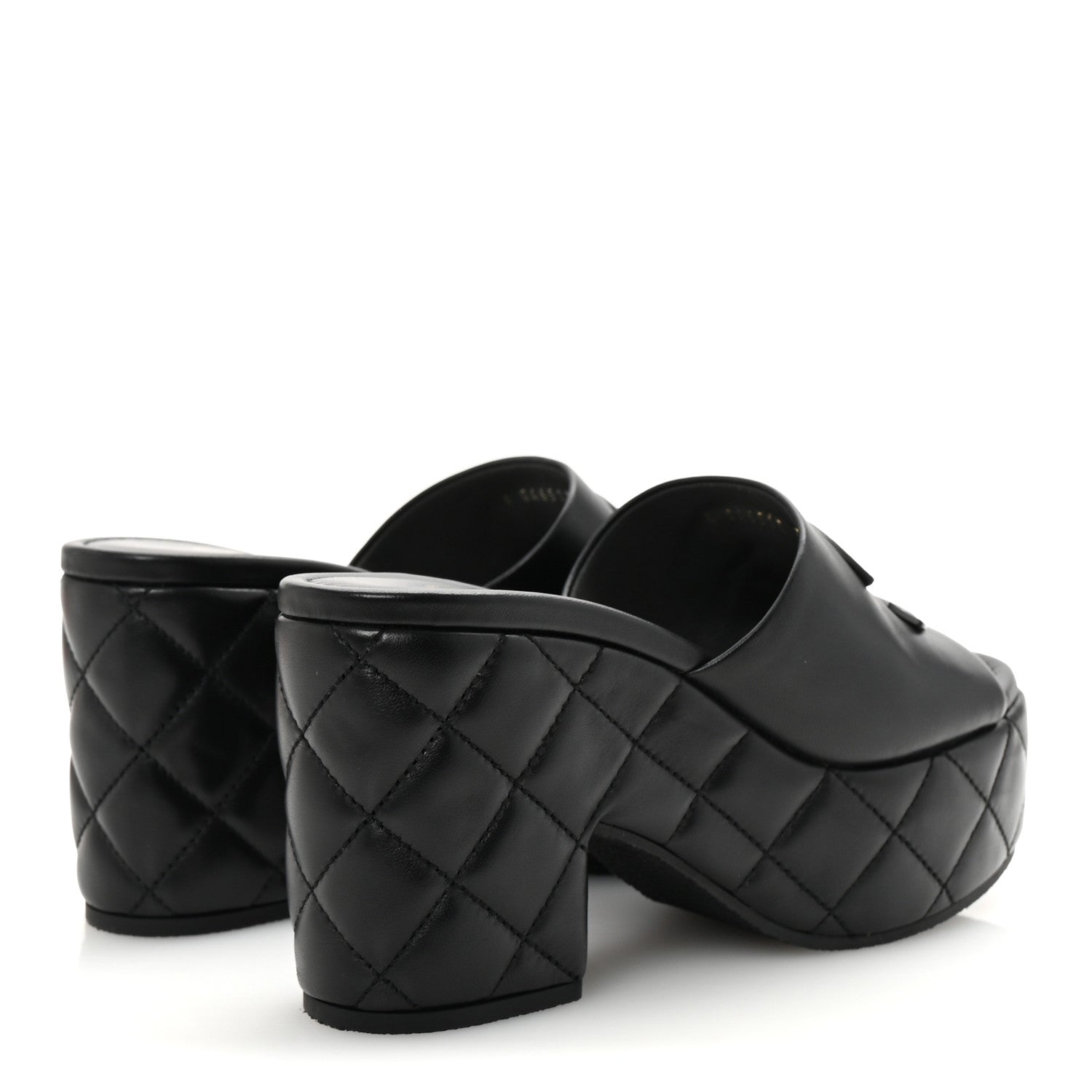 Lambskin Quilted CC Platform Mules 36 Black