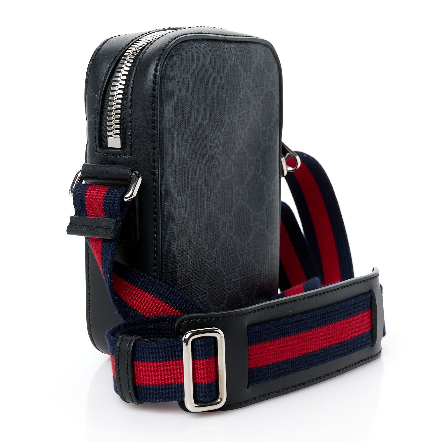 GG Supreme Monogram Appia Calfskin Web Small Camera Messenger Bag Black Grey