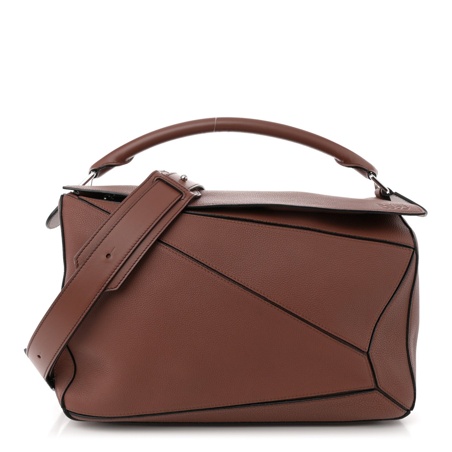 Grained Calfskin Large Puzzle Bag Brown