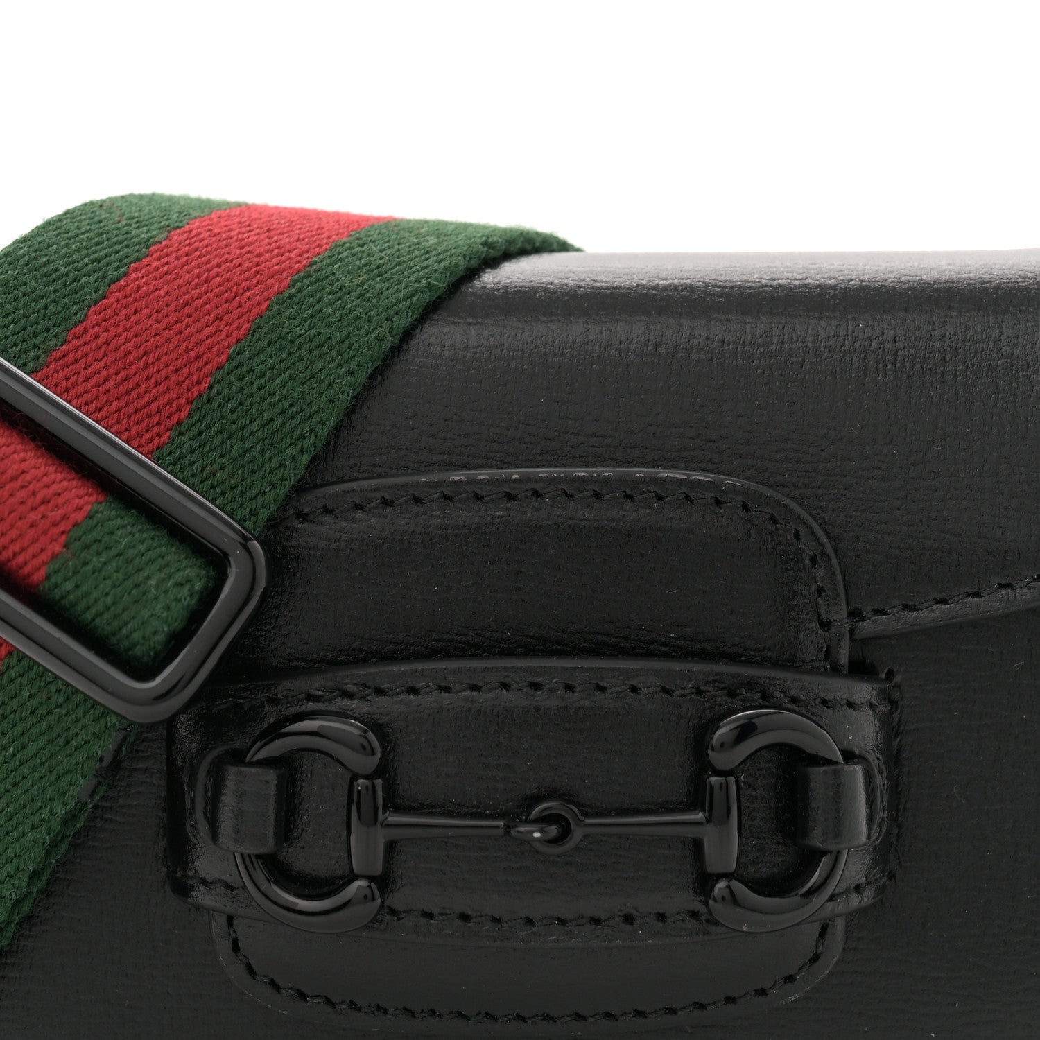 Azalea Calfskin Web Monochrome Horsebit 1955 Wallet On Strap Black