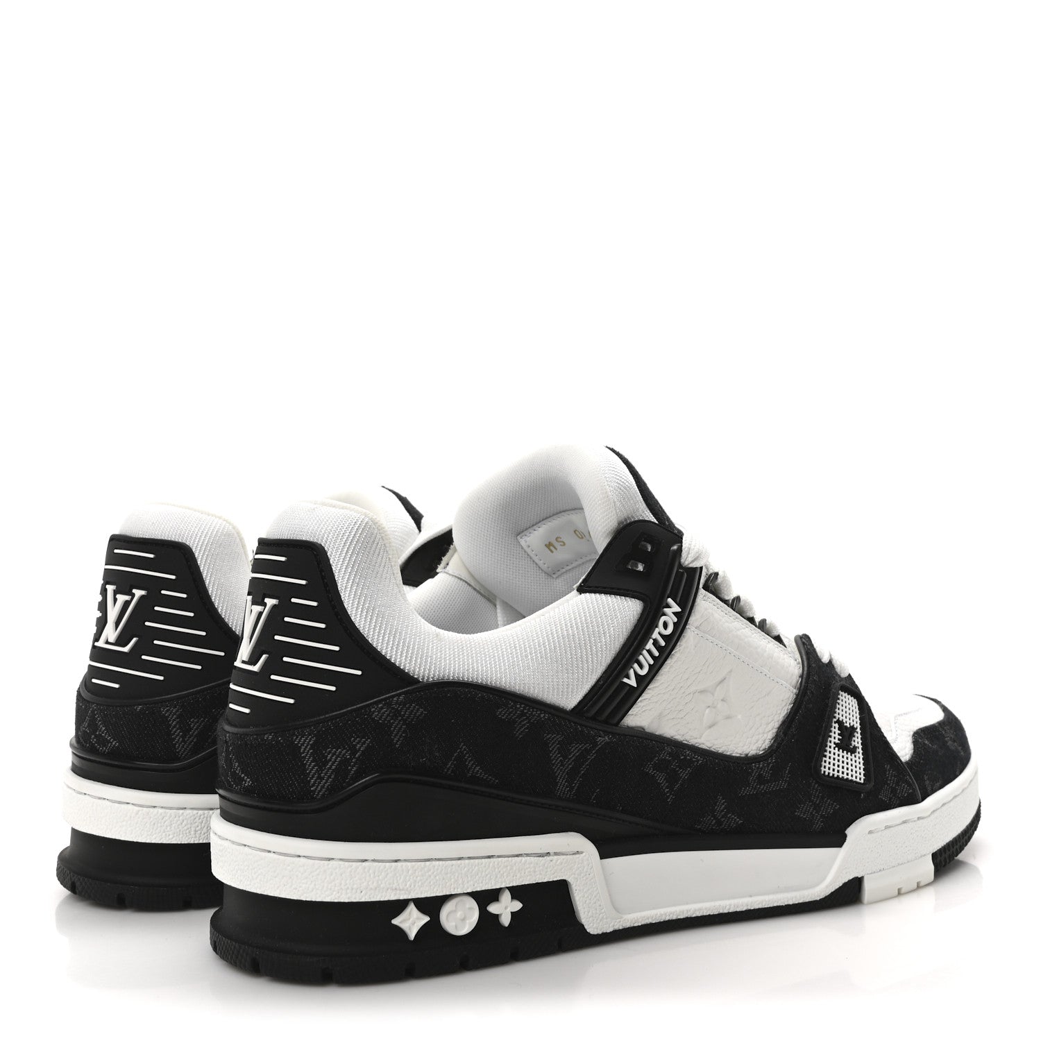 Calfskin Embossed Monogram Denim Mens LV Trainer Sneakers 9.5 Black