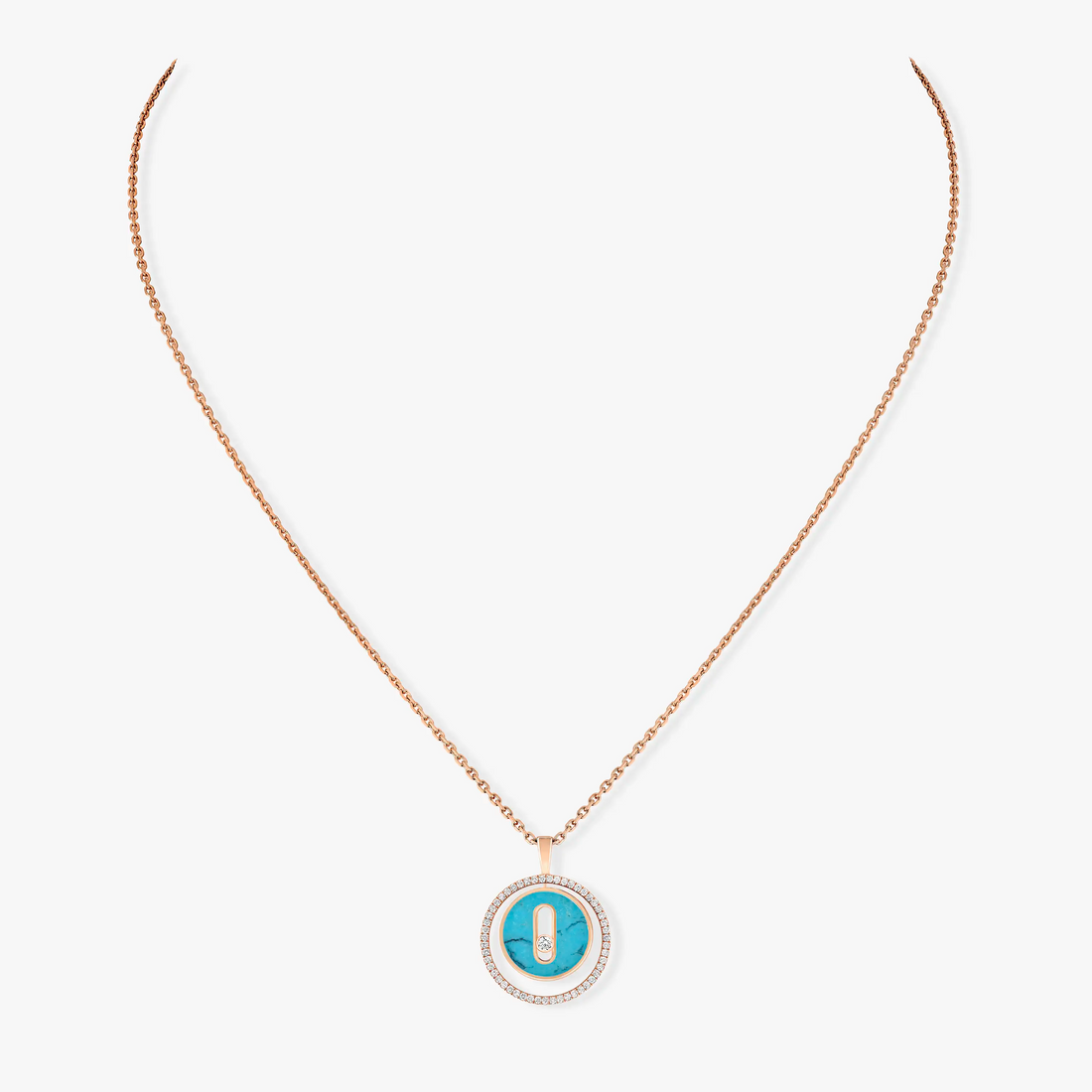 LUCKY MOVE 1 DIAMOND TURQUOISE PINK GOLD DIAMOND NECKLACE