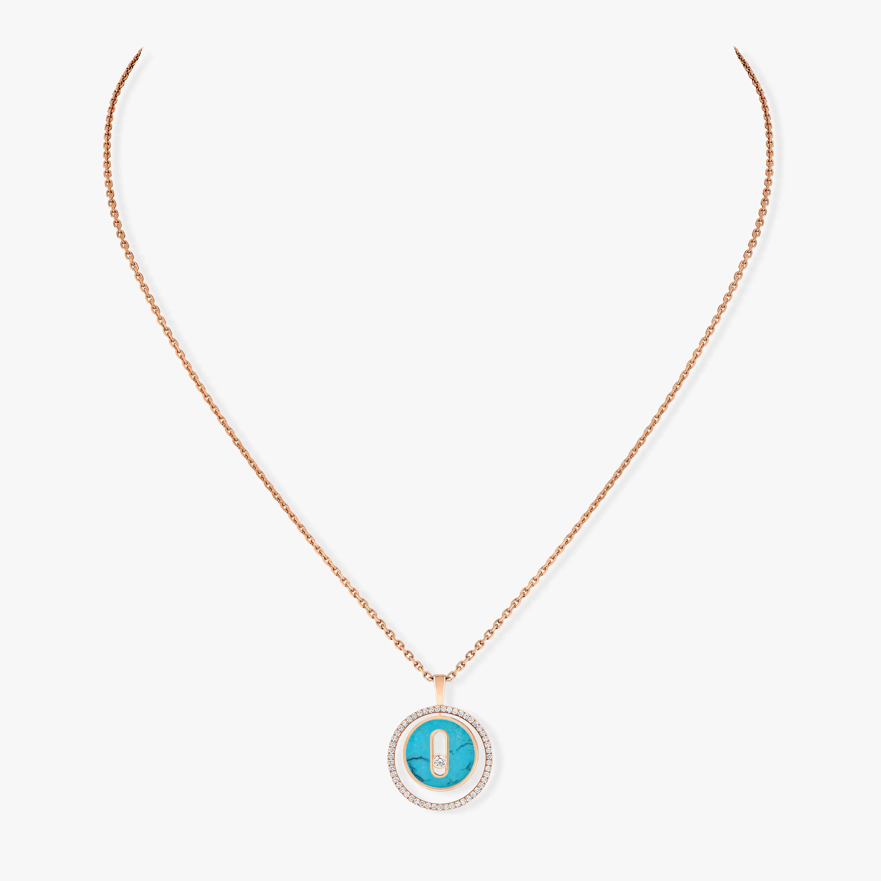 LUCKY MOVE 1 DIAMOND TURQUOISE PINK GOLD DIAMOND NECKLACE