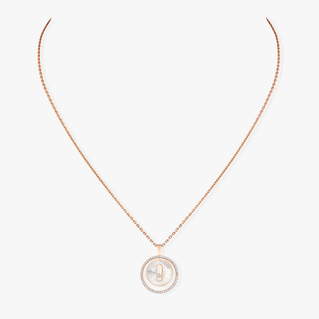 LUCKY MOVE 1 DIAMOND WHITE MOTHER OF PEARL PINK GOLD DIAMOND NECKLACE