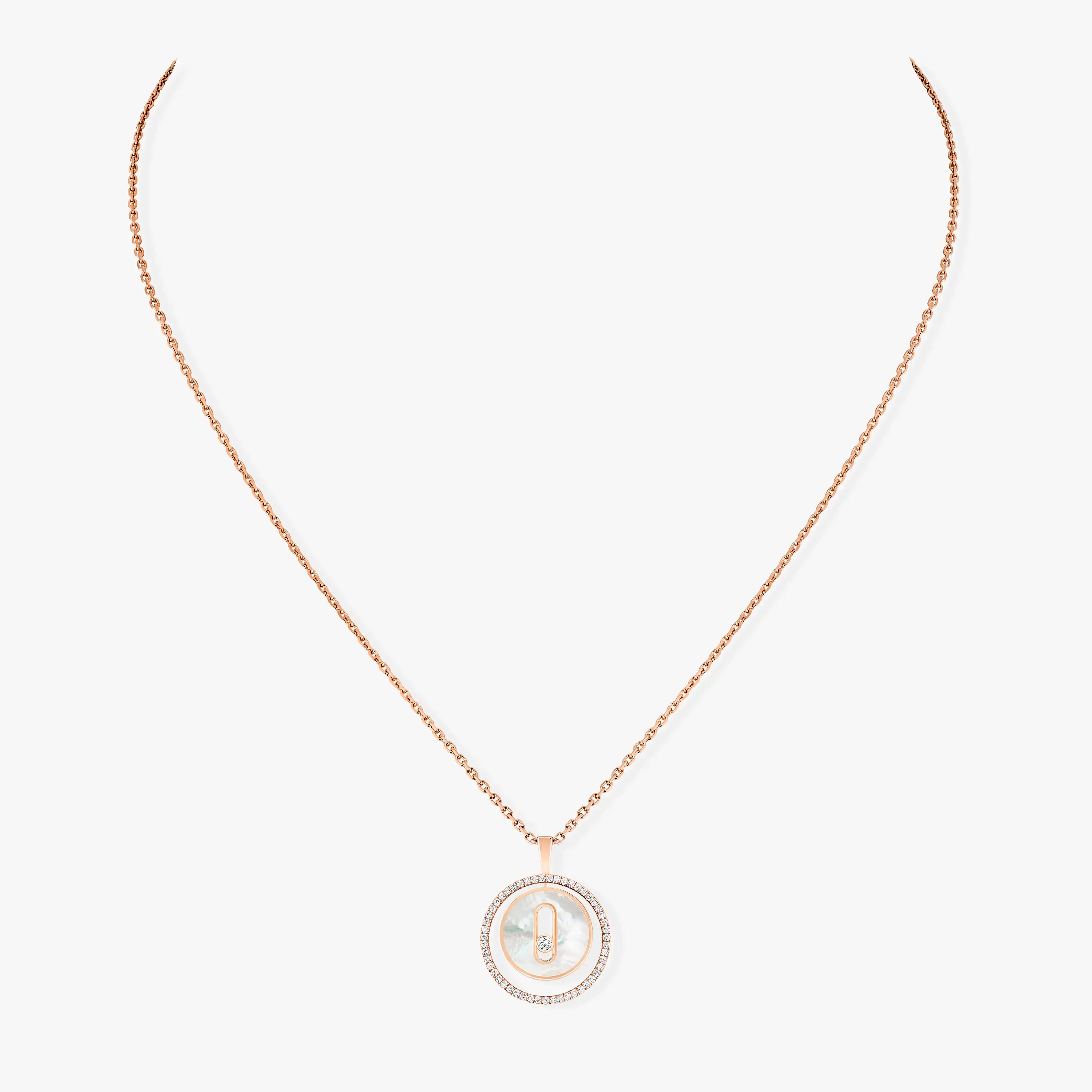 LUCKY MOVE 1 DIAMOND WHITE MOTHER OF PEARL PINK GOLD DIAMOND NECKLACE