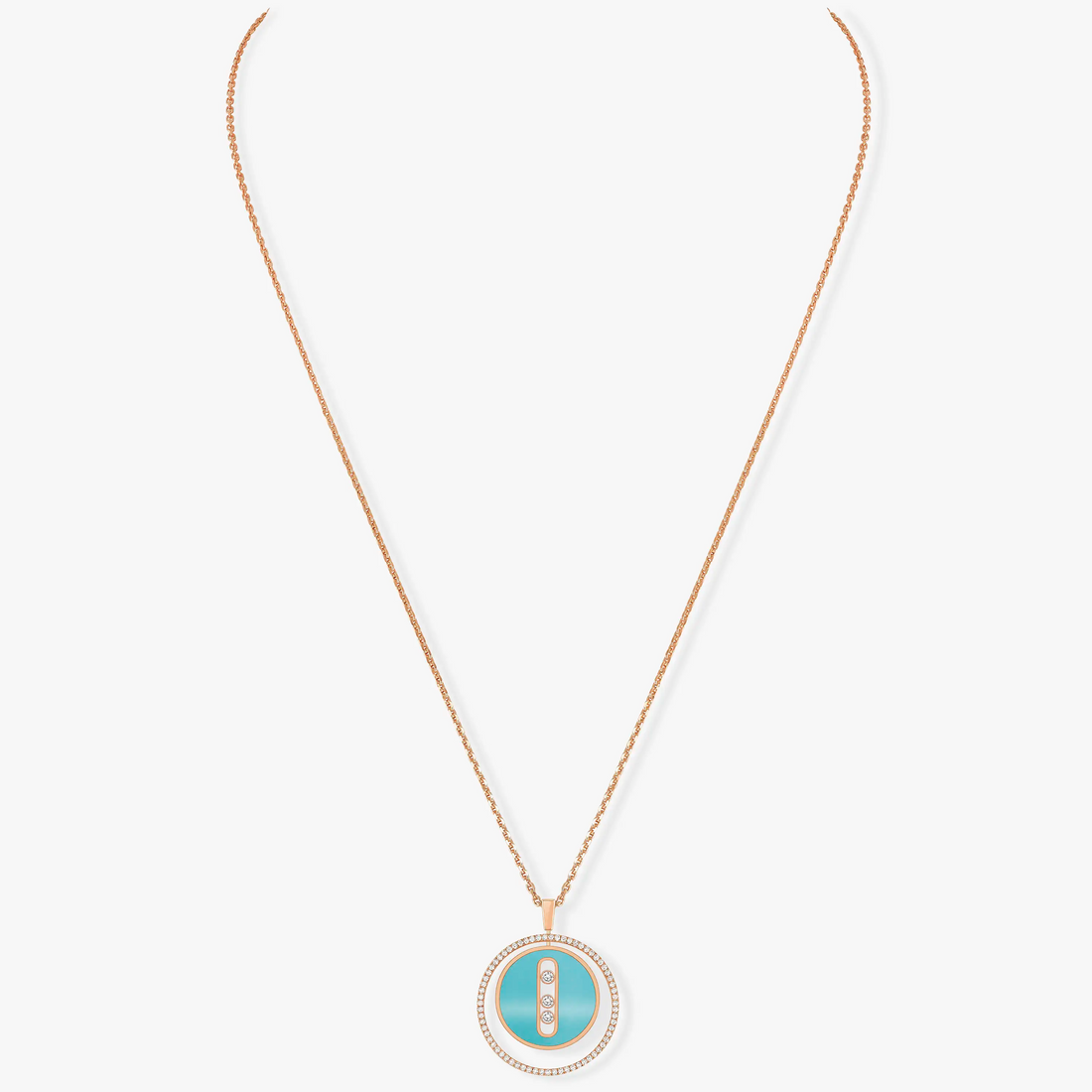 LUCKY MOVE 3 DIAMONDS TURQUOISE PINK GOLD DIAMOND NECKLACE
