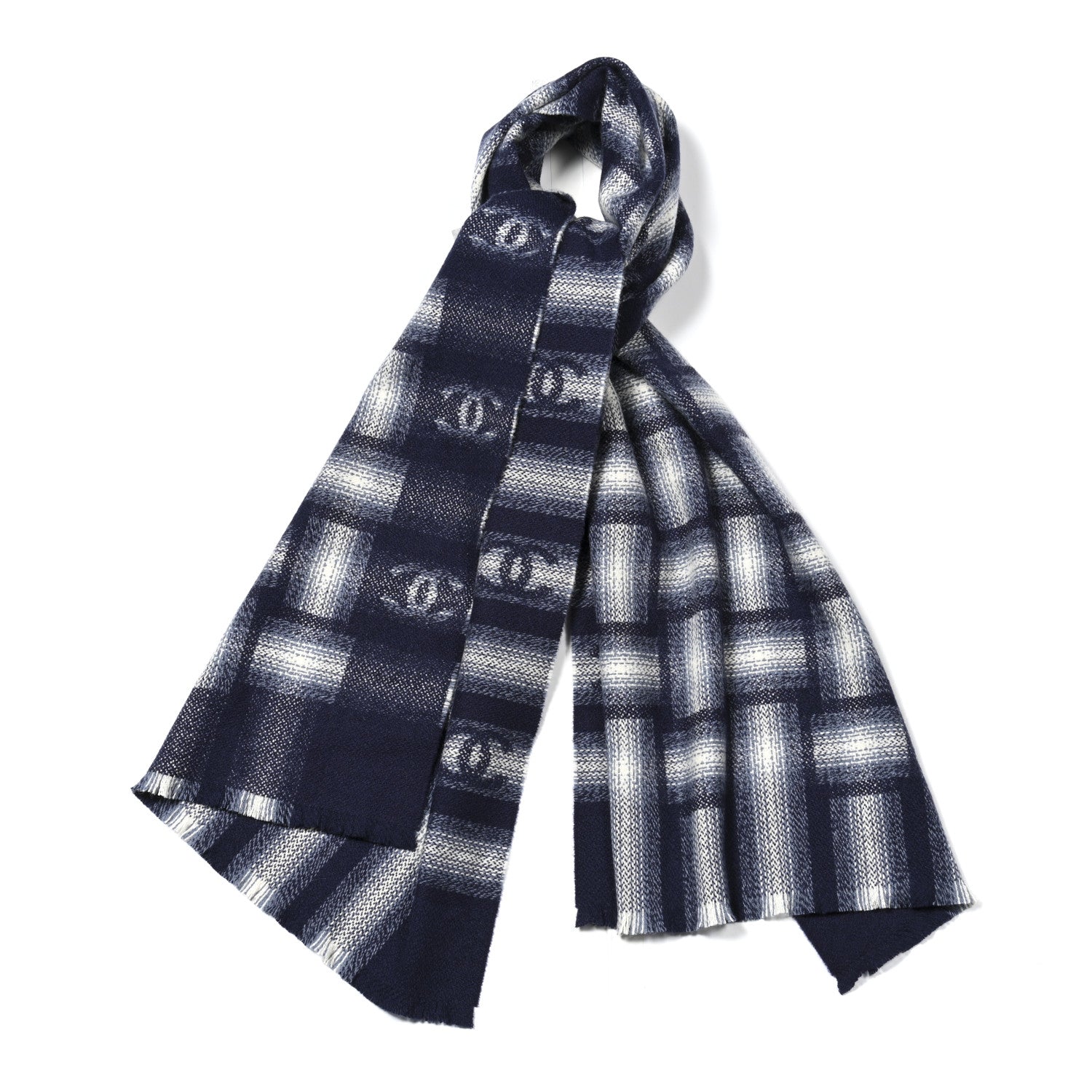 Cashmere Check CC Stole Dark Navy