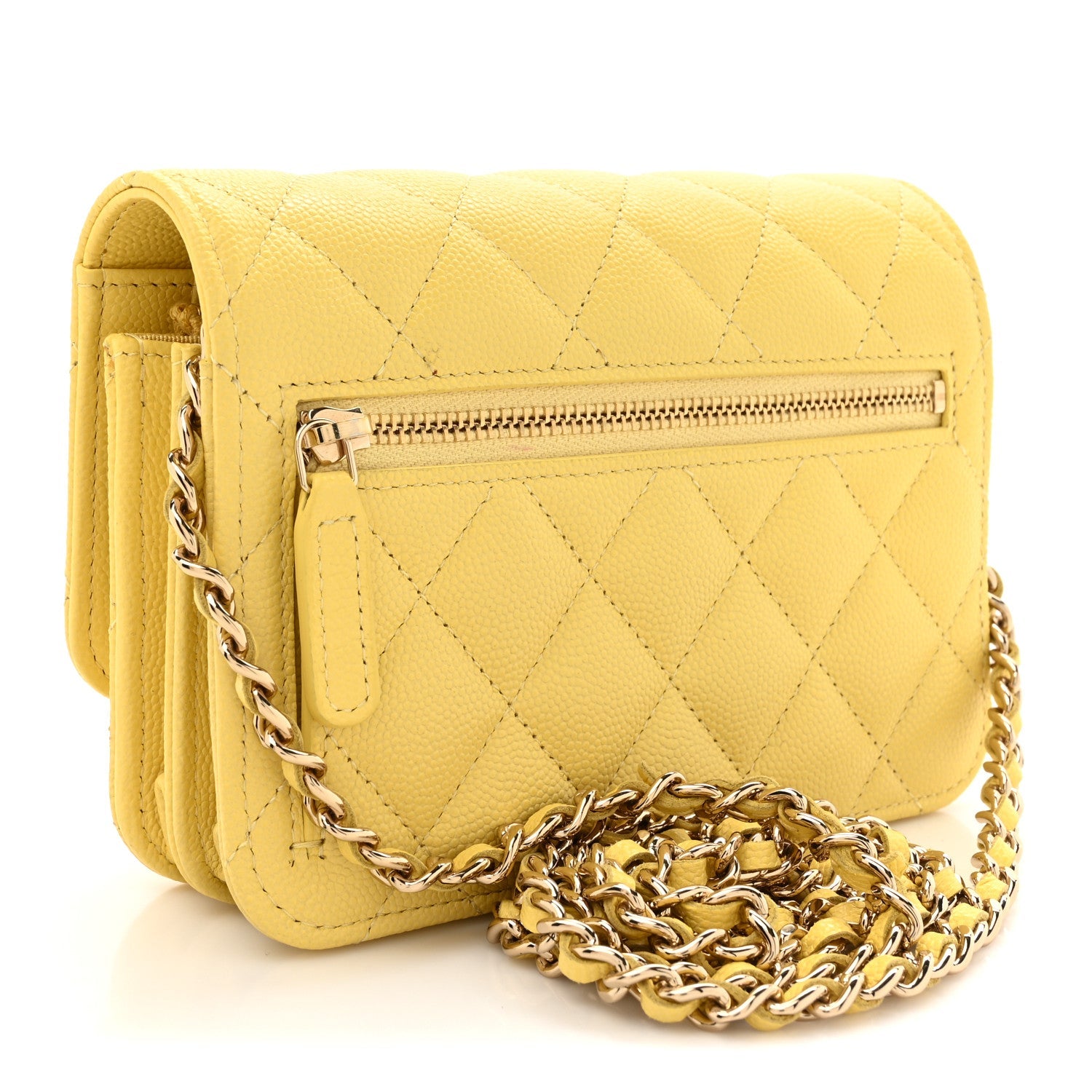 Caviar Quilted Mini Wallet On Chain WOC Yellow