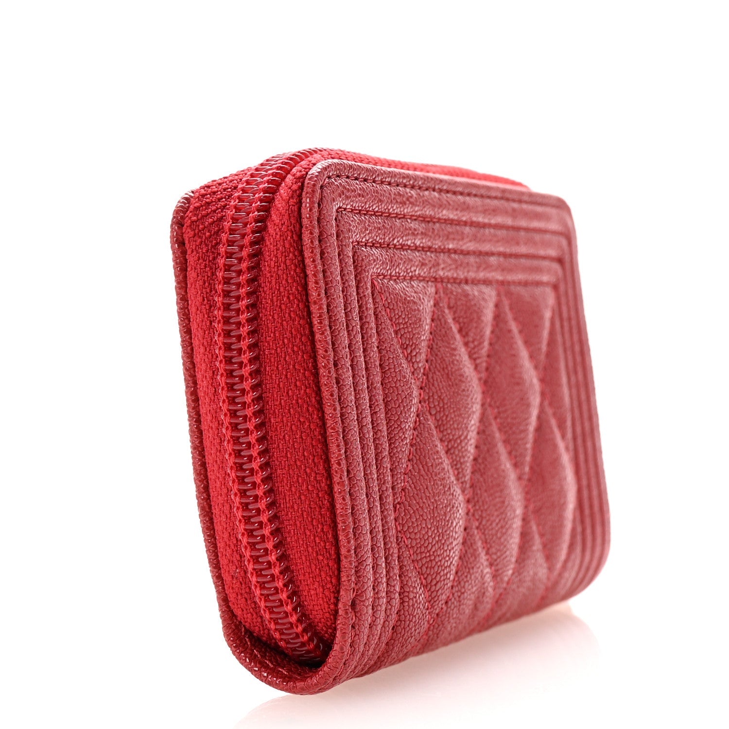 Caviar Quilted Boy Zip Around Coin Purse Wallet Red