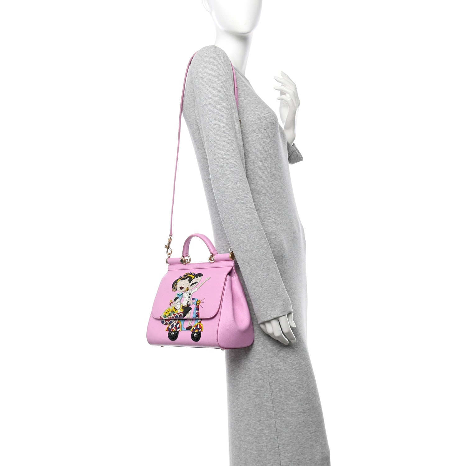 Dauphine Studded Medium DG Family Patch Miss Sicily Satchel Pink Rosa Chiaro