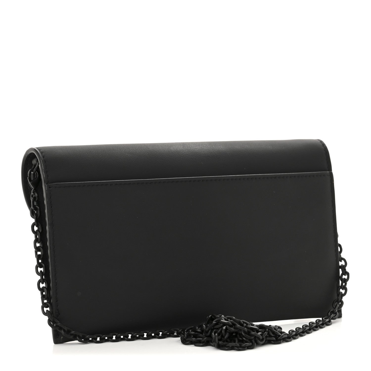 Ultra Matte Calfskin Saddle Chain Wallet Pouch Black