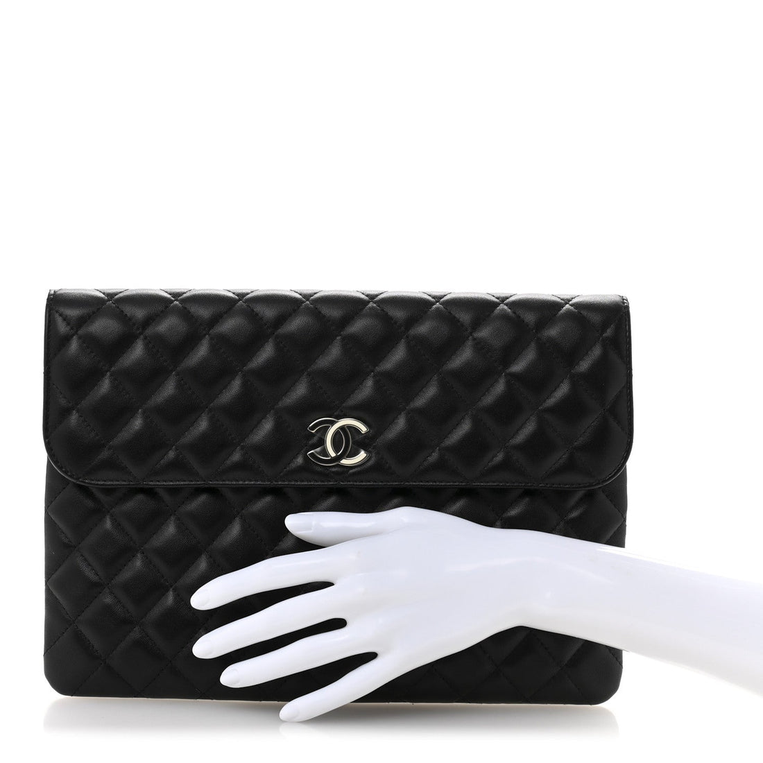 Lambskin Enamel Quilted Document Portfolio Holder Black