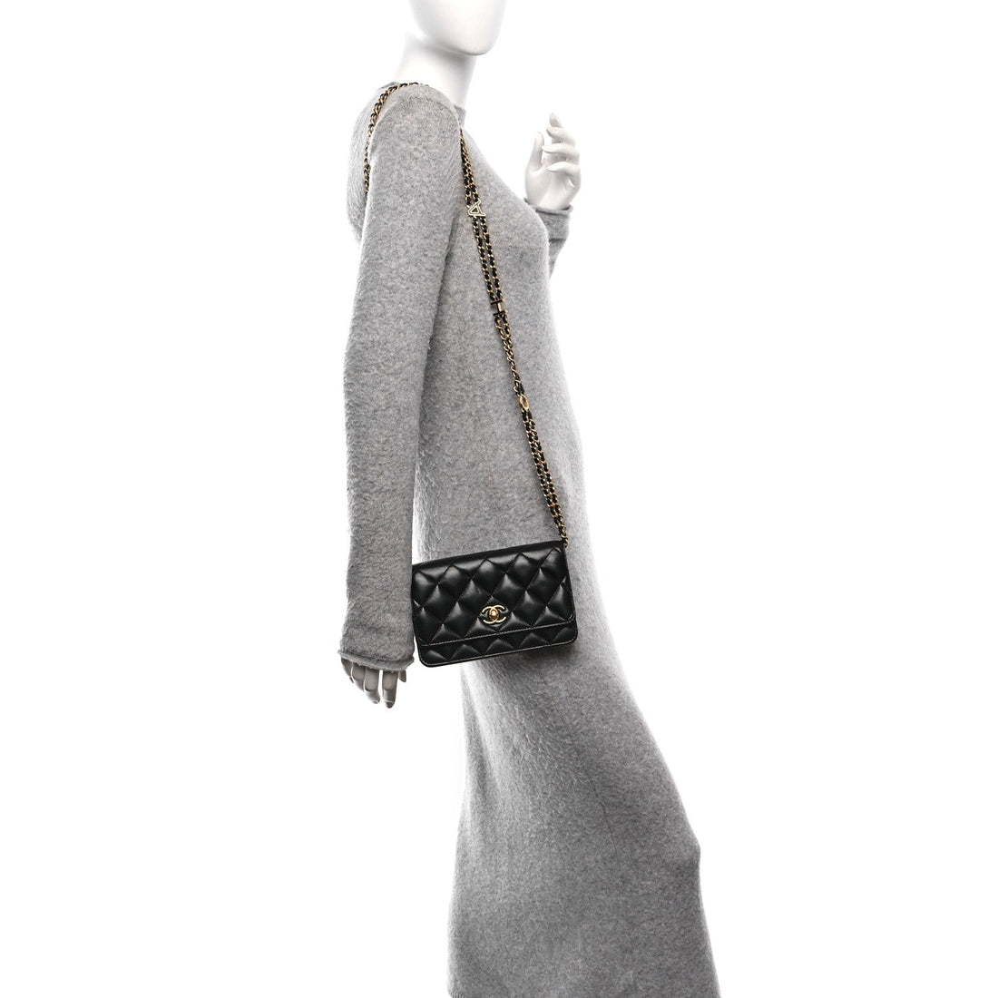 Lambskin Quilted Logo WOC Wallet On Chain Black