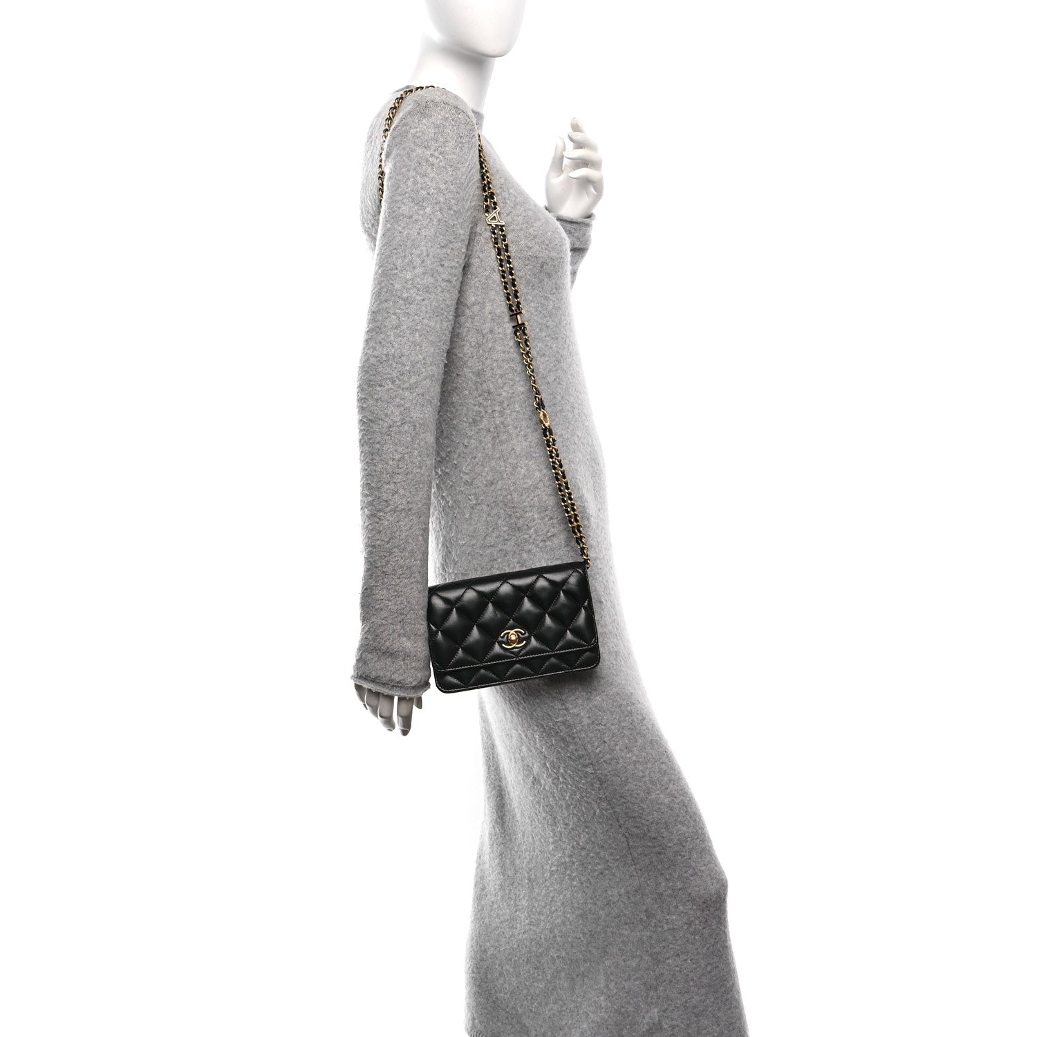 Lambskin Quilted Logo WOC Wallet On Chain Black