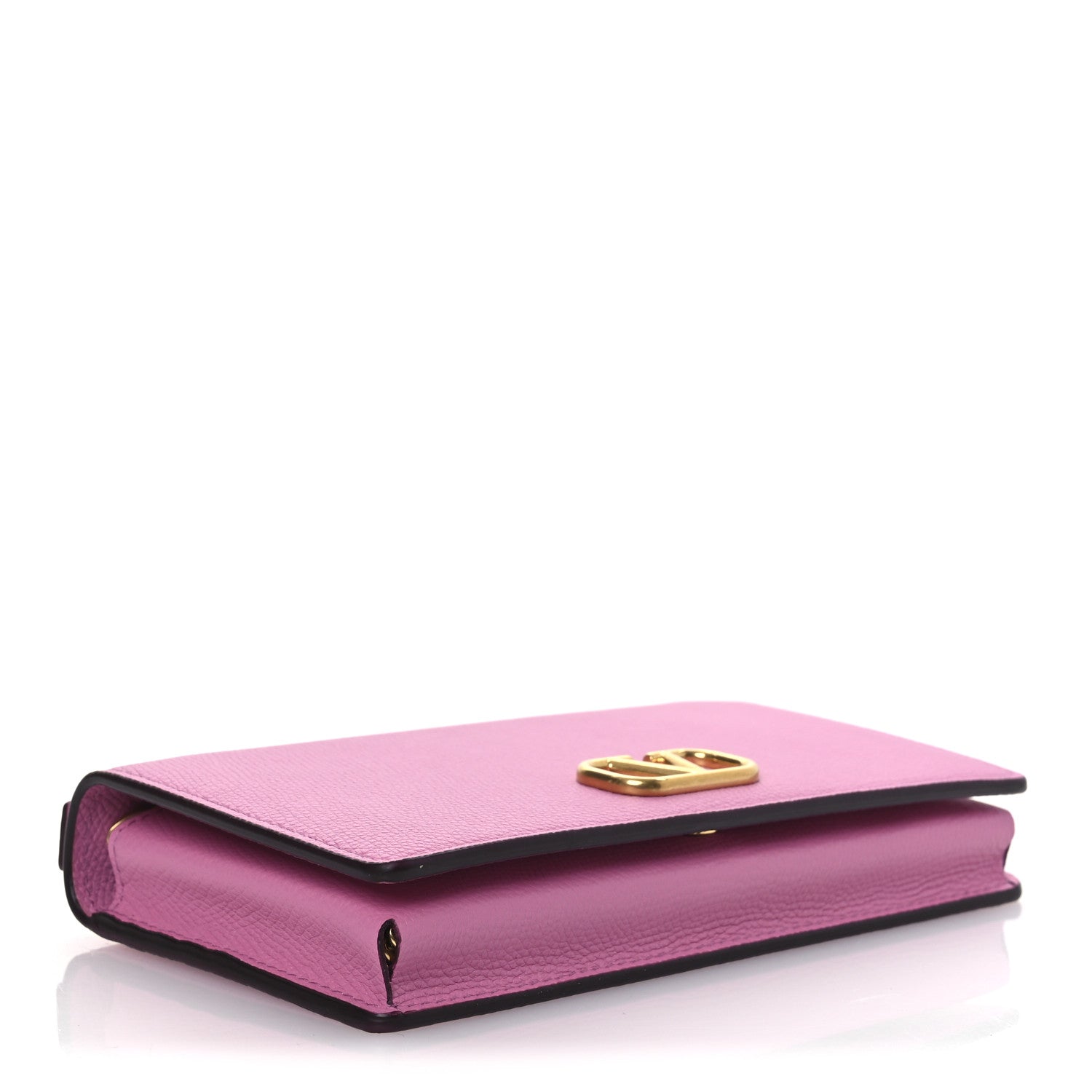 Grainy Calfskin VLogo Top Handle Wallet With Chain Feminine Pink