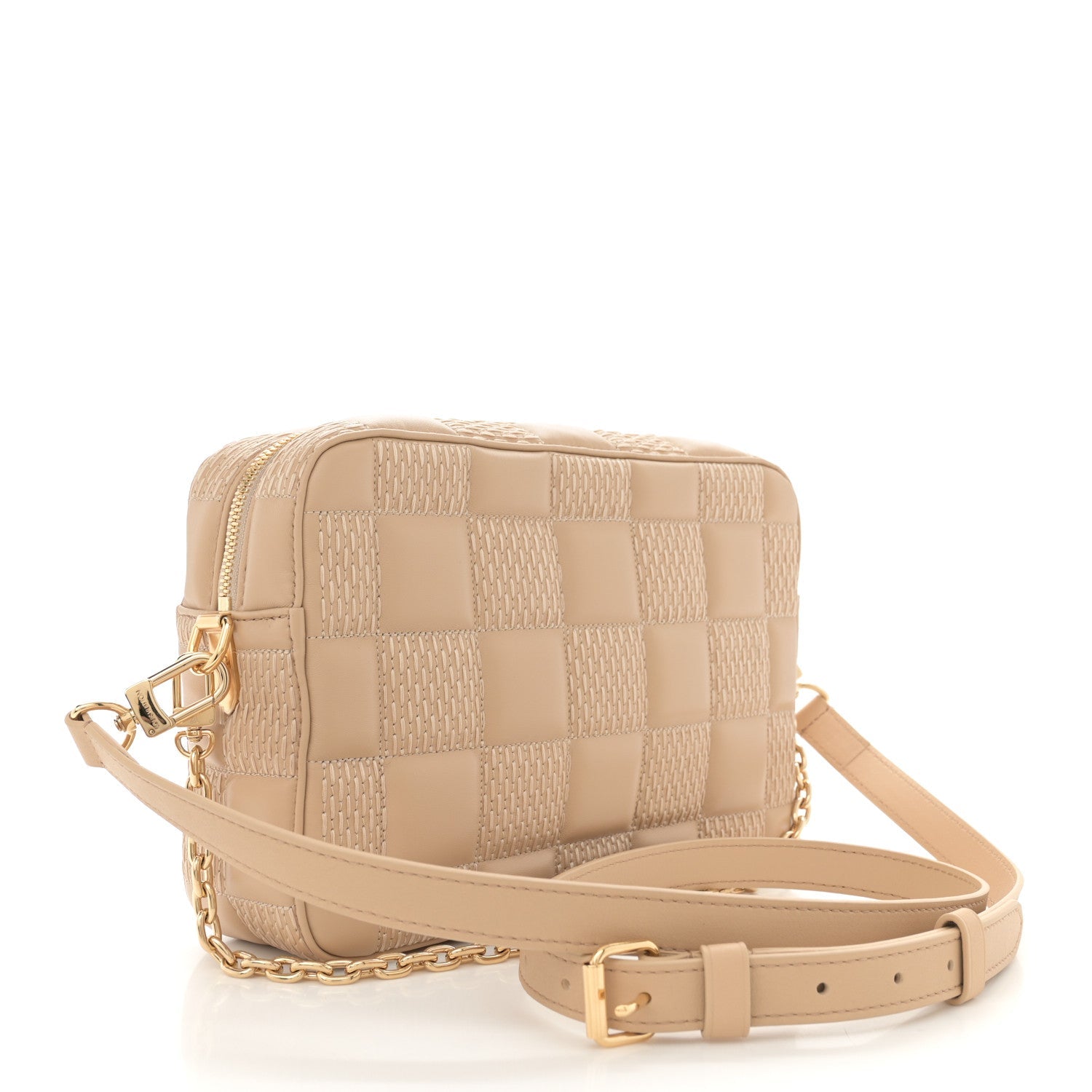 Lambskin Damier Quilt Troca MM Cashmere Beige