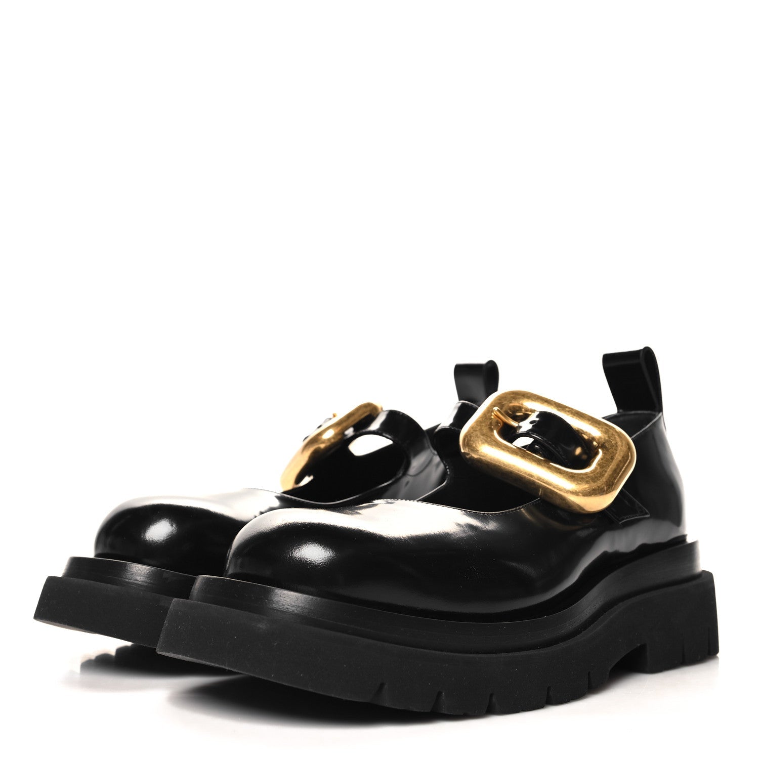 Brushed Calfskin Lug Mary-Jane Loafers 38 Black