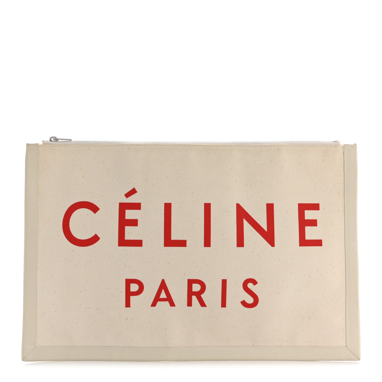 Cotton Canvas Calfskin Made In Large Pouch Red