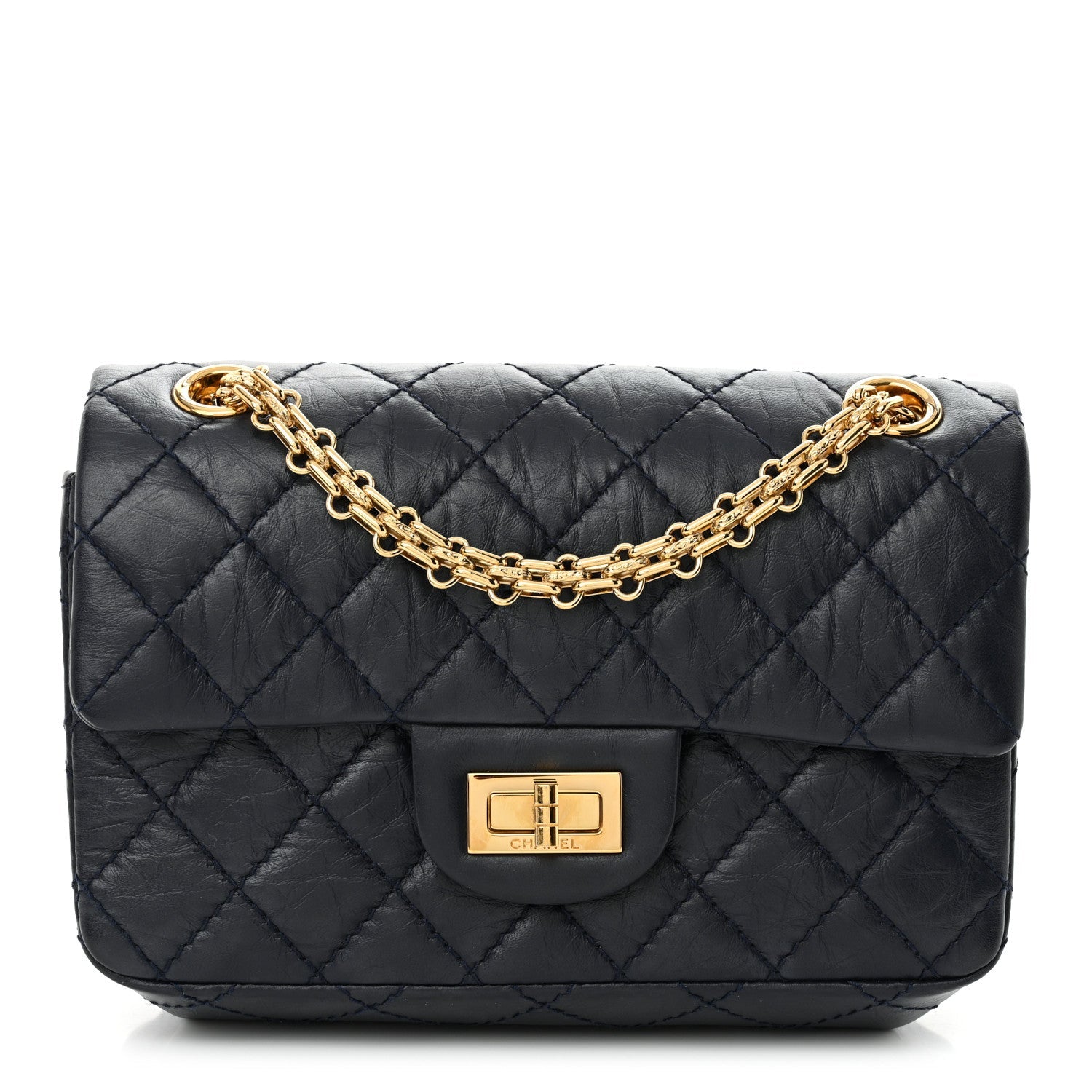 Aged Calfskin Quilted 2.55 Reissue Mini Flap Navy