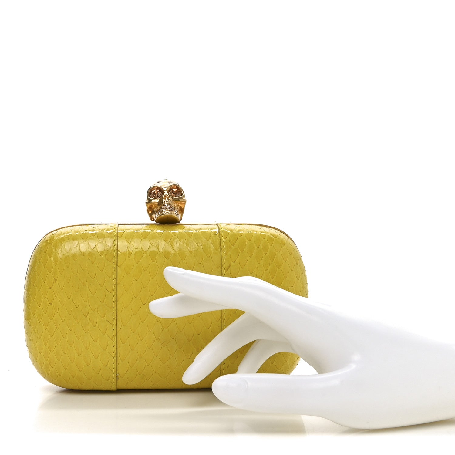 Snakeskin Skull Box Clutch Bright Yellow