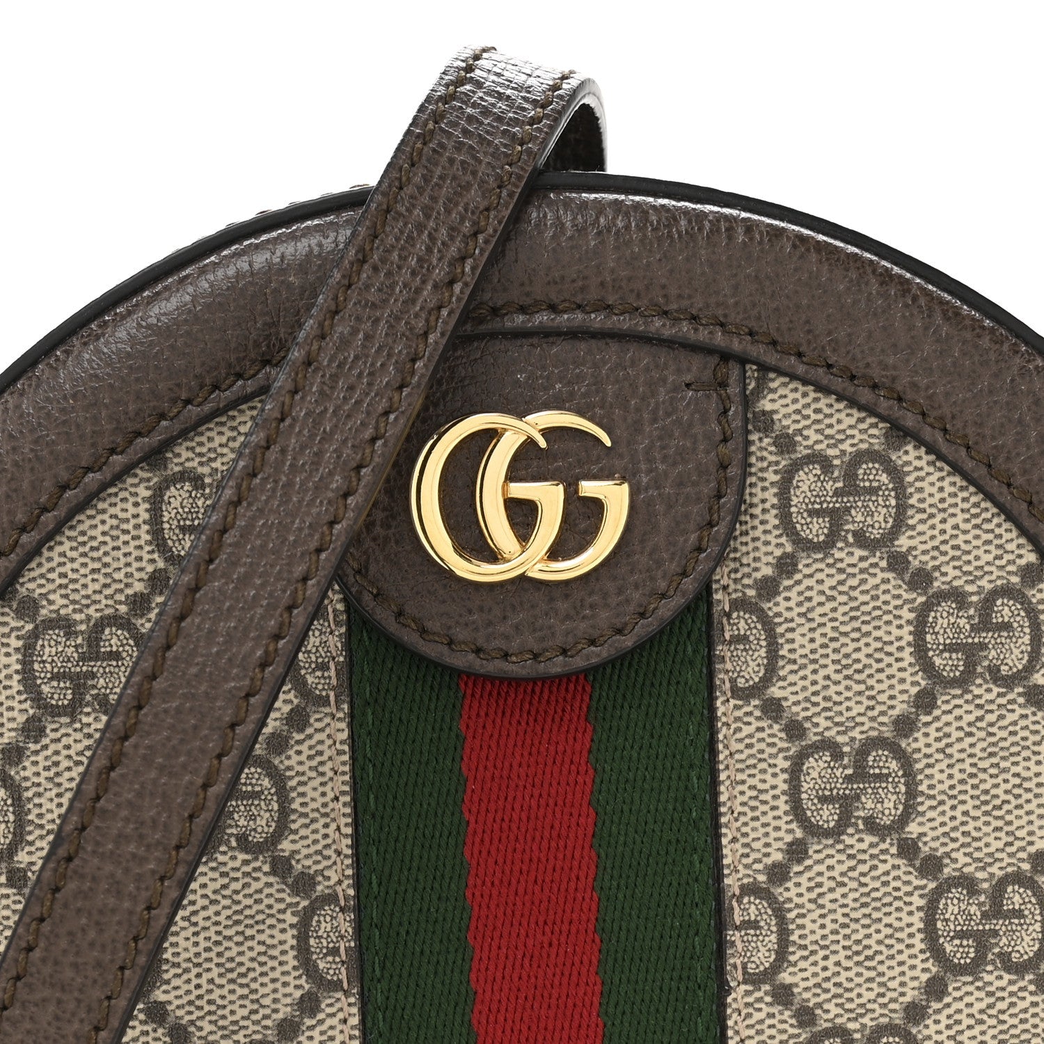 GG Supreme Monogram Web Mini Ophidia Round Shoulder Bag Brown