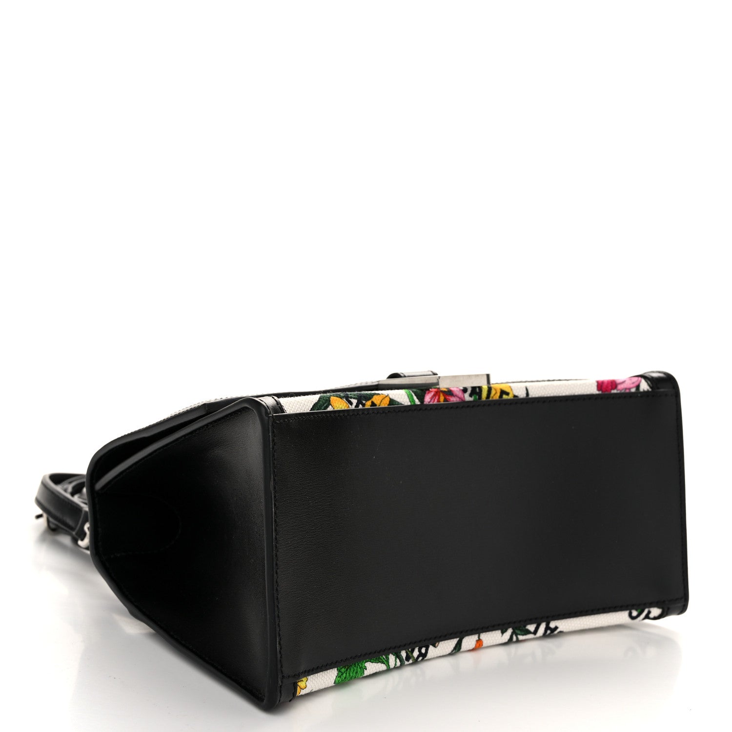 X GUCCI Canvas Boarded Plutone Calfskin Flora Logo Print Small Hourglass Top Handle Bag White Multicolor Black