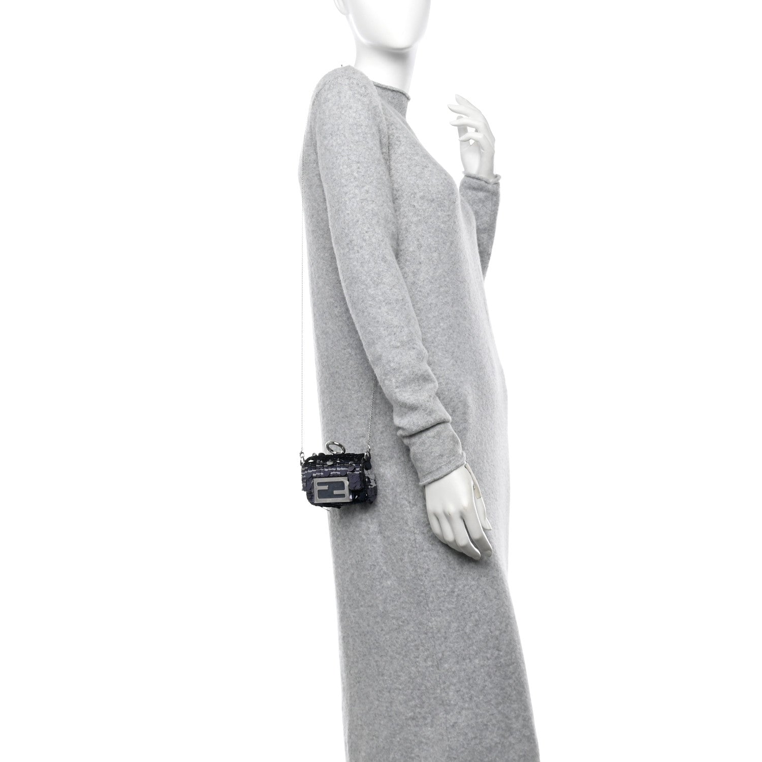 Sequin Paillettes Shiny Nappa Sex and the City Nano Maxi Buckle Baguette Charm Dark Blue