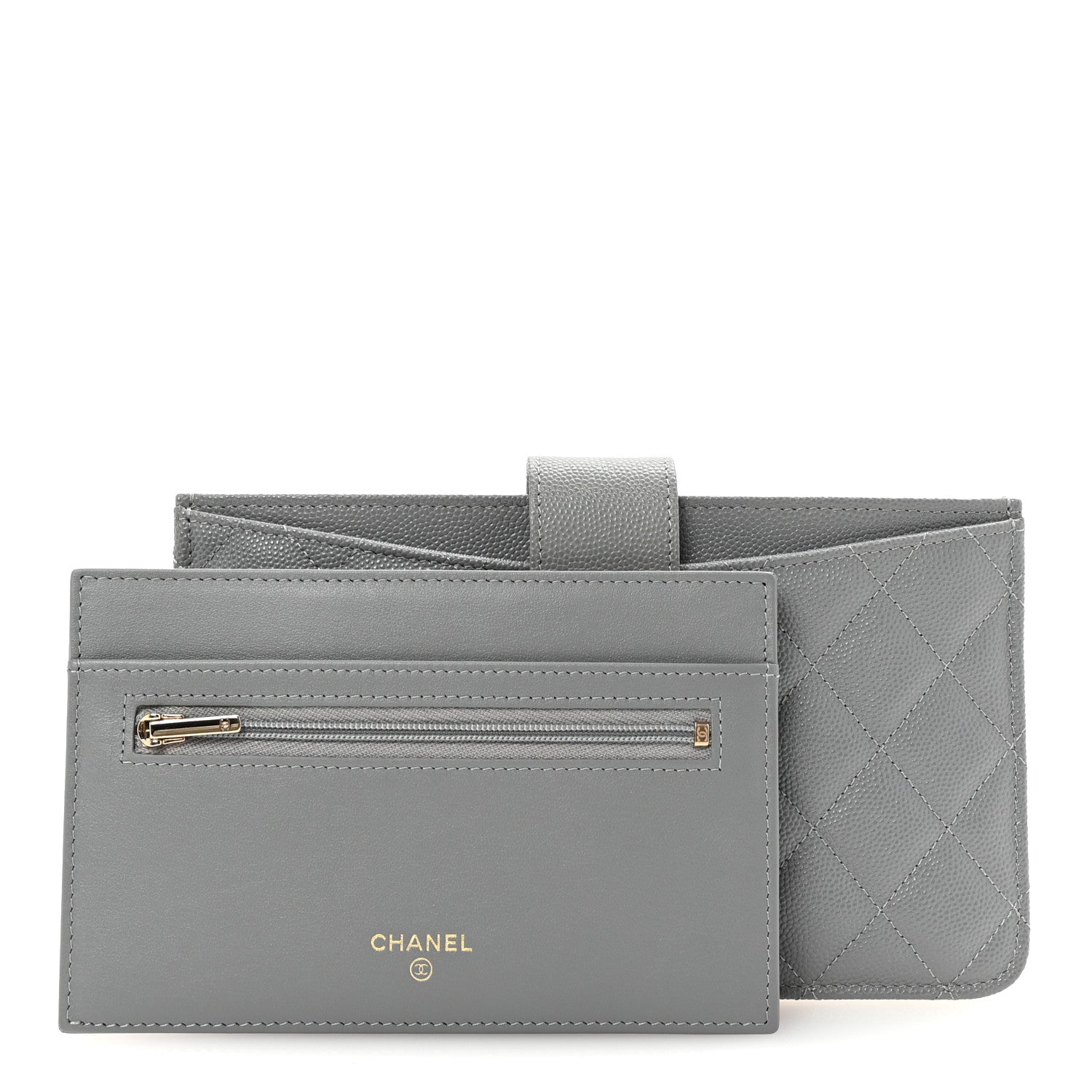 Caviar Quilted Classic Strap Pouch Grey