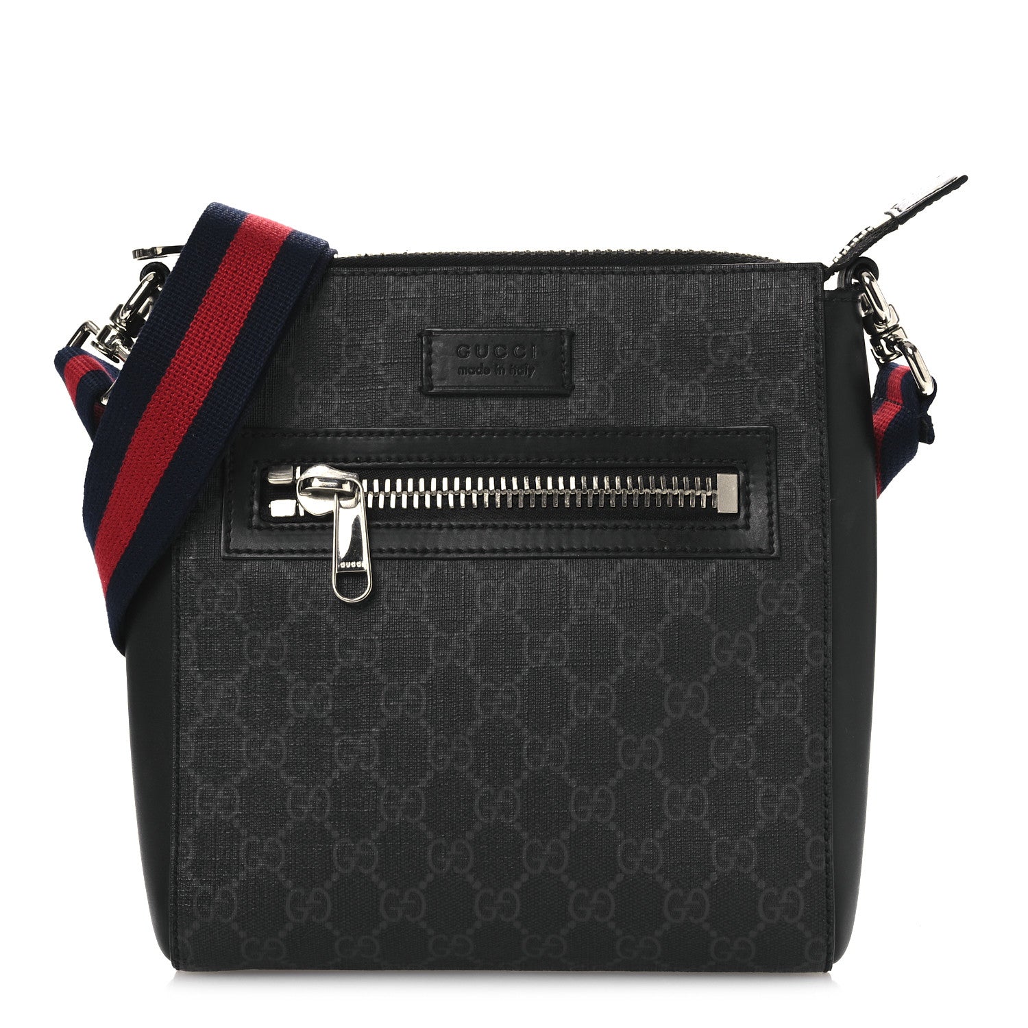 GG Supreme Monogram Web Small Flat Messenger Bag Black Grey