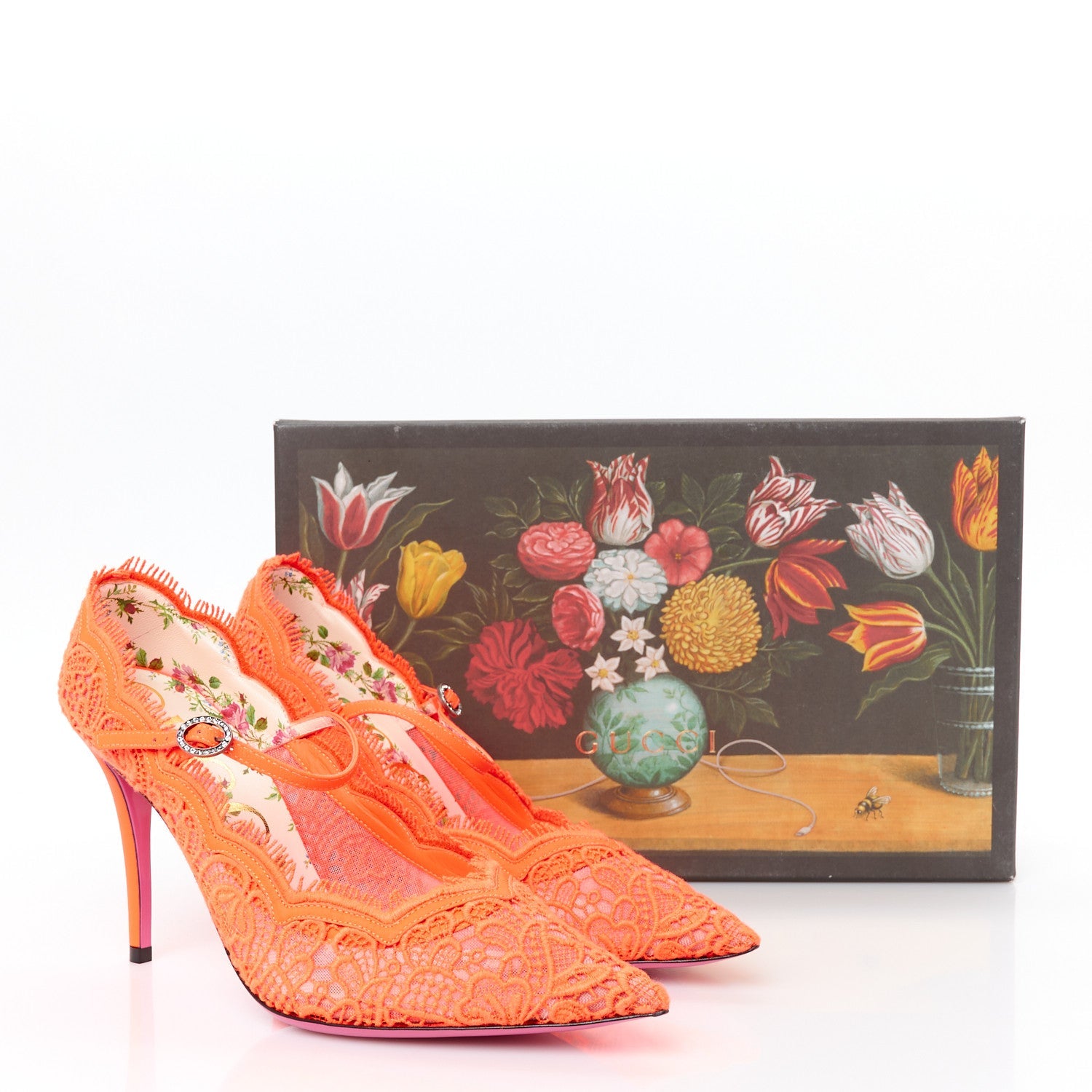 Lace Pizzo Venice Pumps 38.5 Orange Fluo