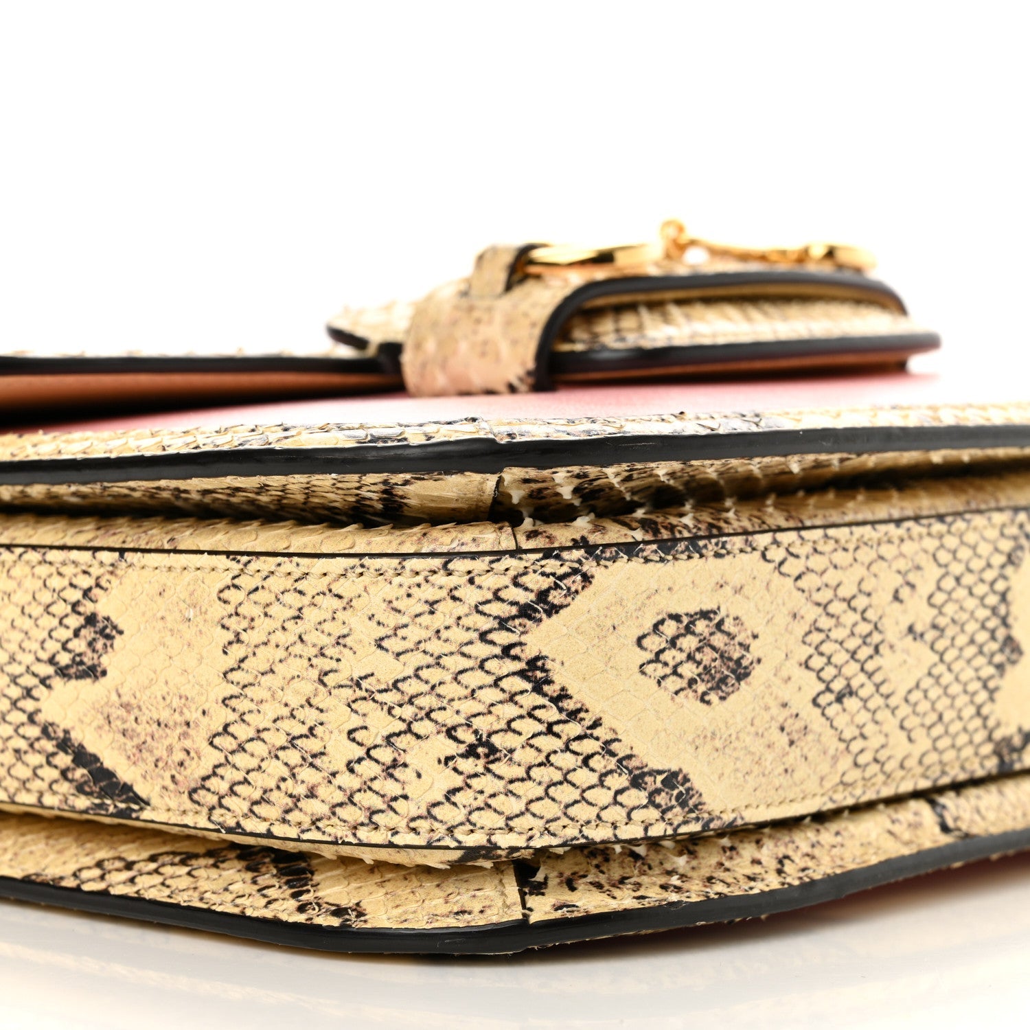 Azalea Calfskin Snakeskin Horsebit 1955 Shoulder Bag Wild Rose Beige