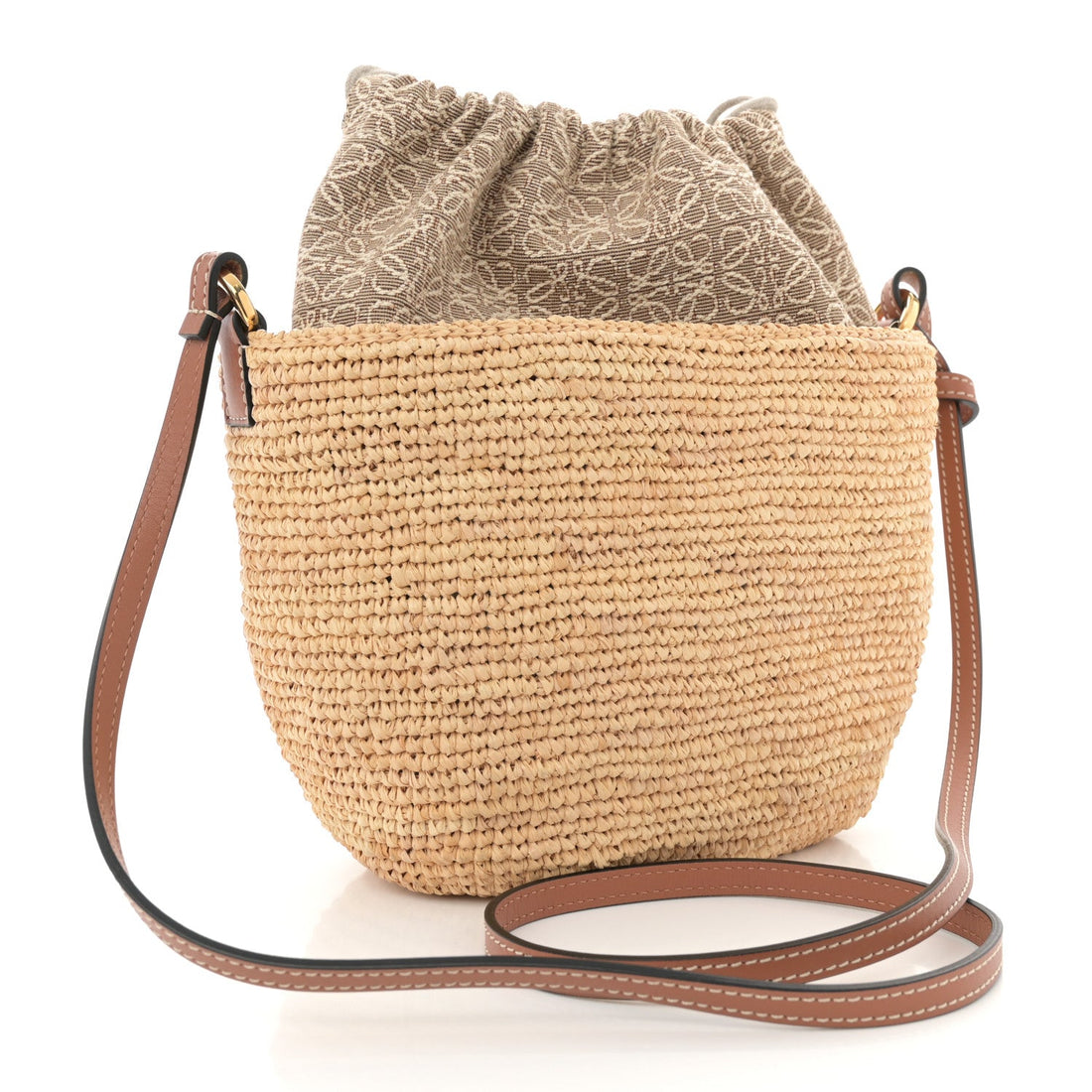 Calfskin Raffia Bucket Bag Natural Tan