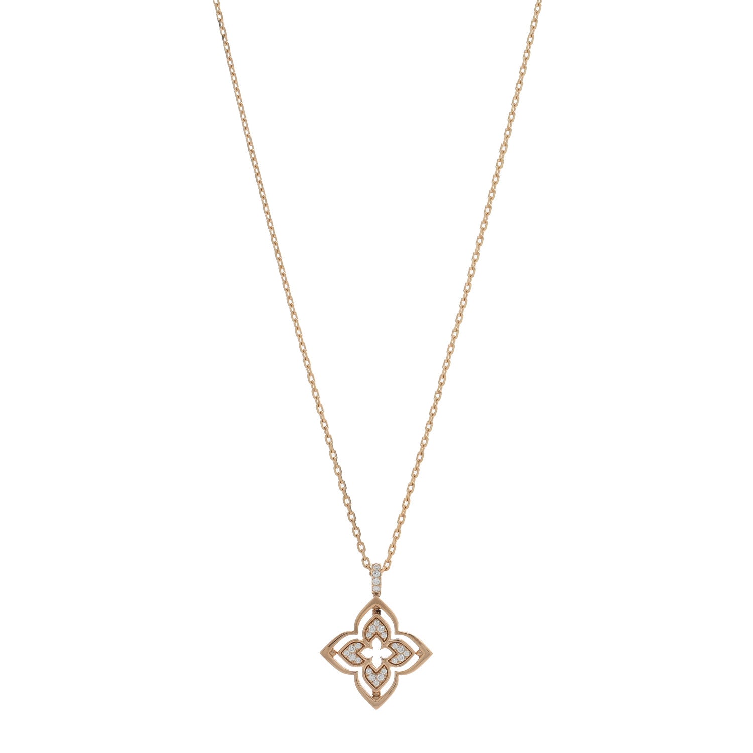 18K Rose Gold Diamond Mother of Pearl Small Venetian Princess Pirouette Pave Pendant Necklace