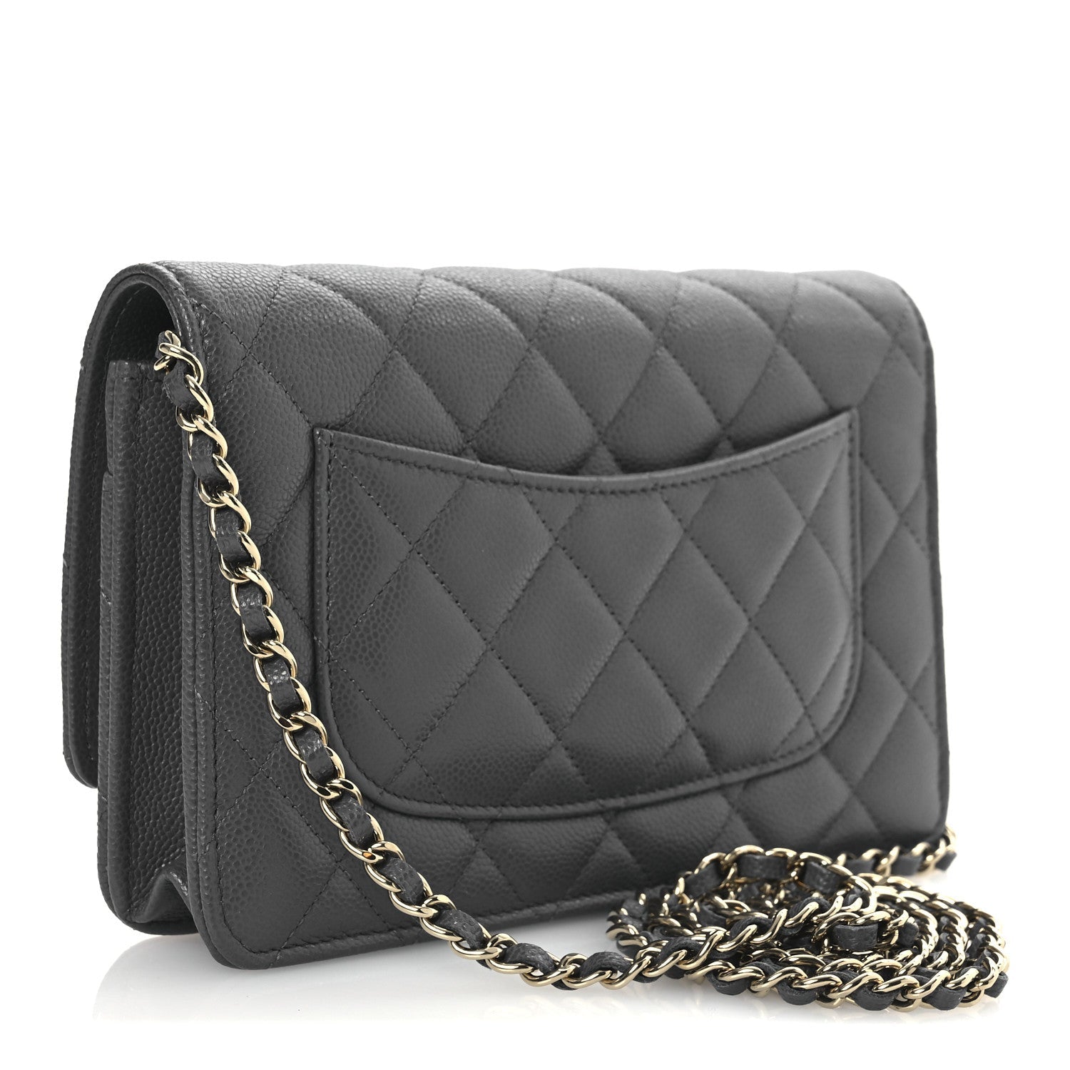 Caviar Quilted Wallet on Chain WOC Grey