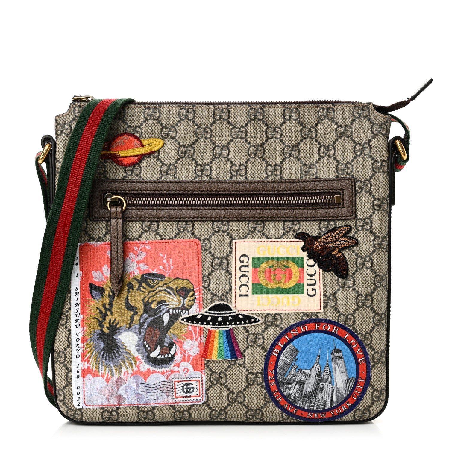 Soft GG Supreme Monogram Courrier Web Medium Flat Messenger Bag Beige New Acero Multicolor