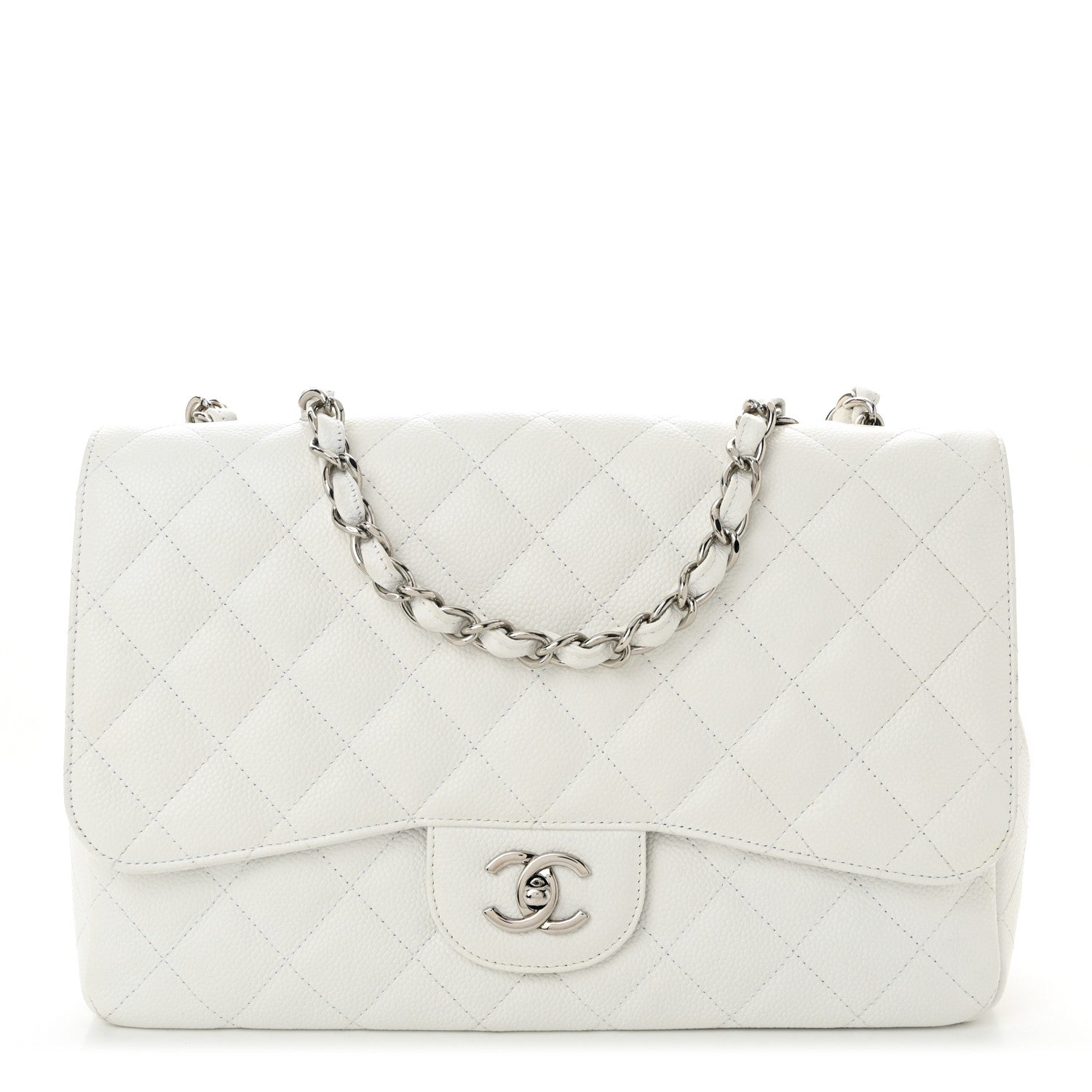 Caviar Quilted Jumbo Single Flap White