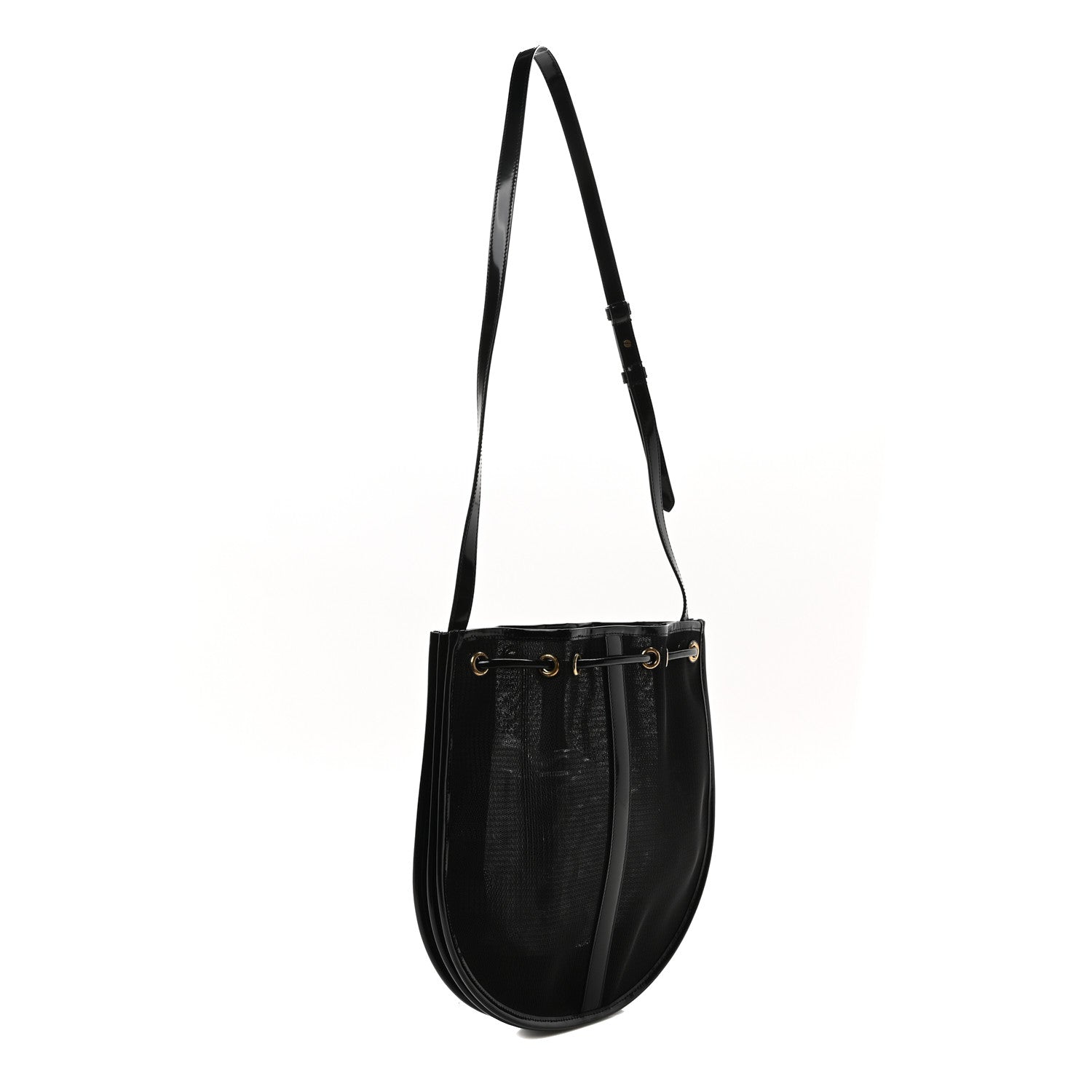 Mesh Patent Calfskin Daryl Shoulder Bag Black